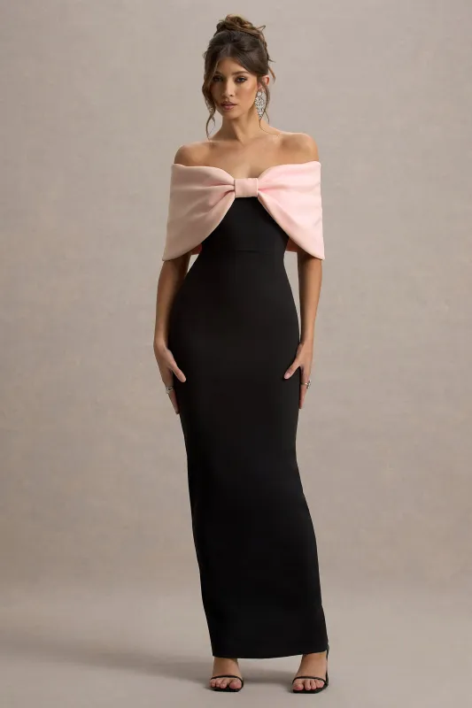 Cornelia | Pink & Black Strapless Maxi Dress With Oversized Bow sold by Club L London