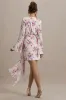 Goldie | Cream Floral Print Chiffon Long-Sleeve Wrap Mini Dress sold by Club L London