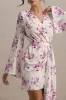 Goldie | Cream Floral Print Chiffon Long-Sleeve Wrap Mini Dress sold by Club L London