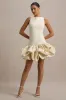 Tamie | Stone Boat-Neck Ruffled Mini Dress sold by Club L London