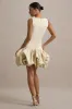 Tamie | Stone Boat-Neck Ruffled Mini Dress sold by Club L London