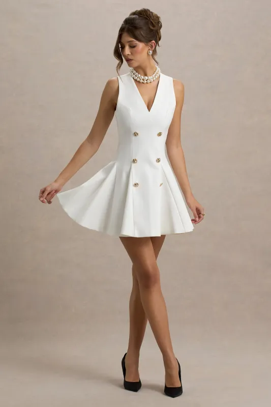 Collette | White Tailored Plunge-Neck Mini Dress sold by Club L London