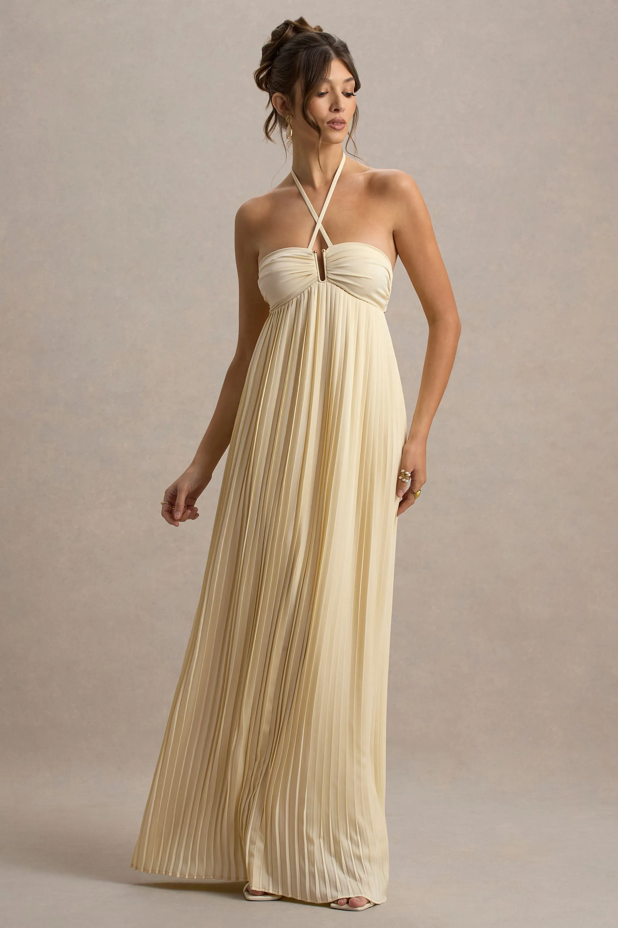 Elayne | Lemon Halter-Neck Maxi Dress With Cut-Out Detail sold by Club L London