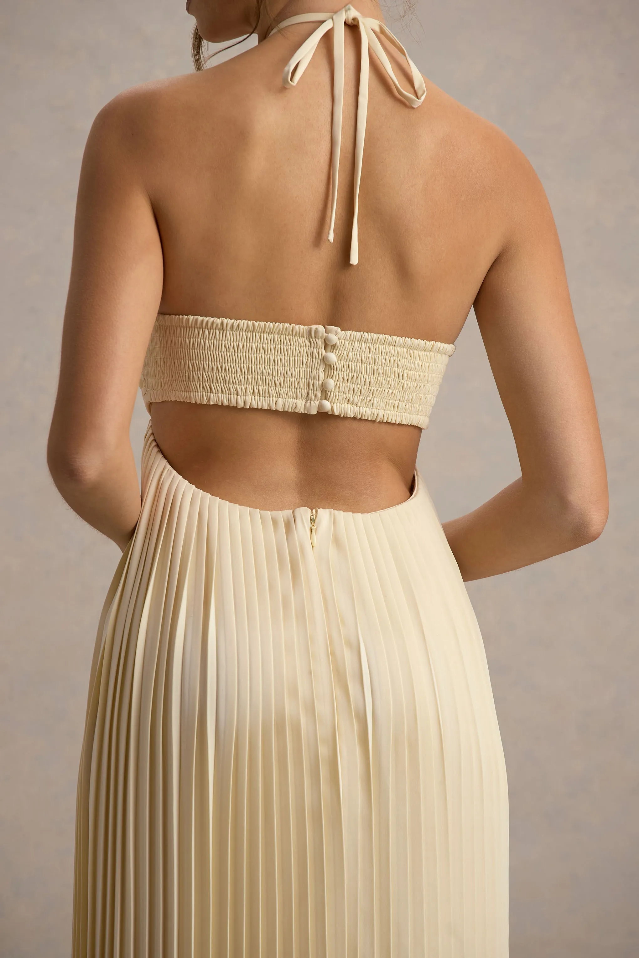 Elayne | Lemon Halter-Neck Maxi Dress With Cut-Out Detail sold by Club L London product image thumbnail 4