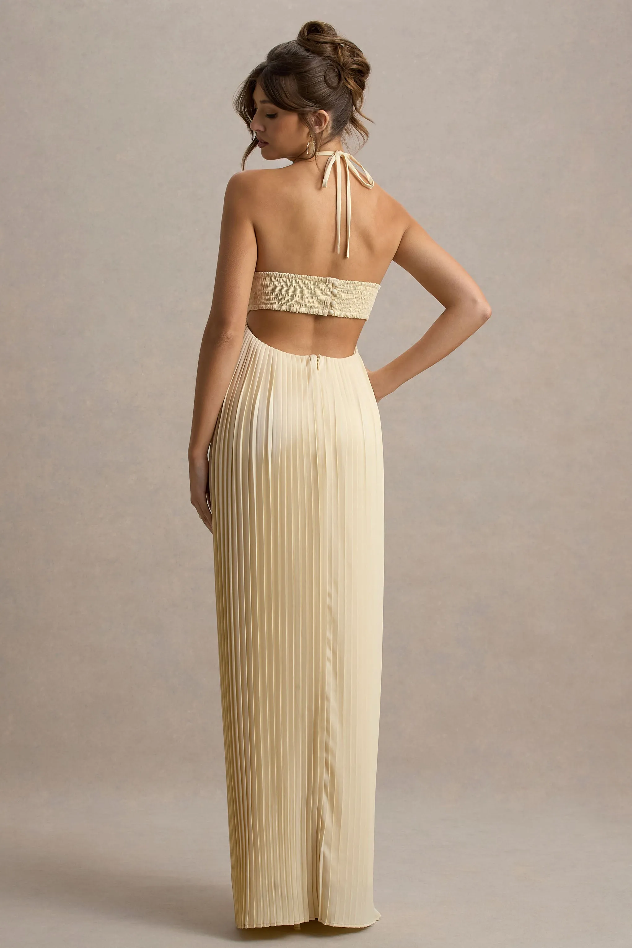 Elayne | Lemon Halter-Neck Maxi Dress With Cut-Out Detail sold by Club L London product image thumbnail 2