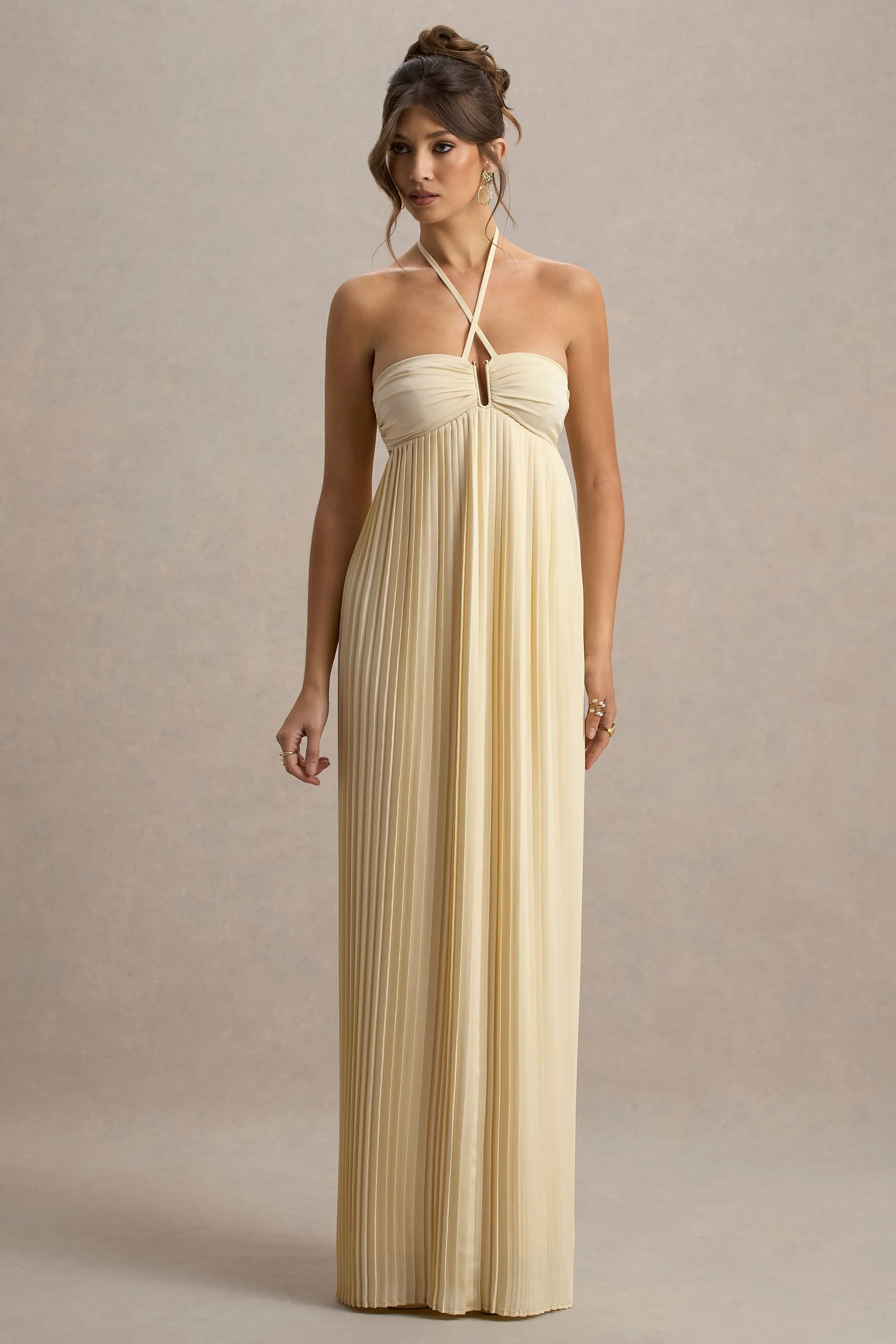 Elayne | Lemon Halter-Neck Maxi Dress With Cut-Out Detail sold by Club L London product image thumbnail 5