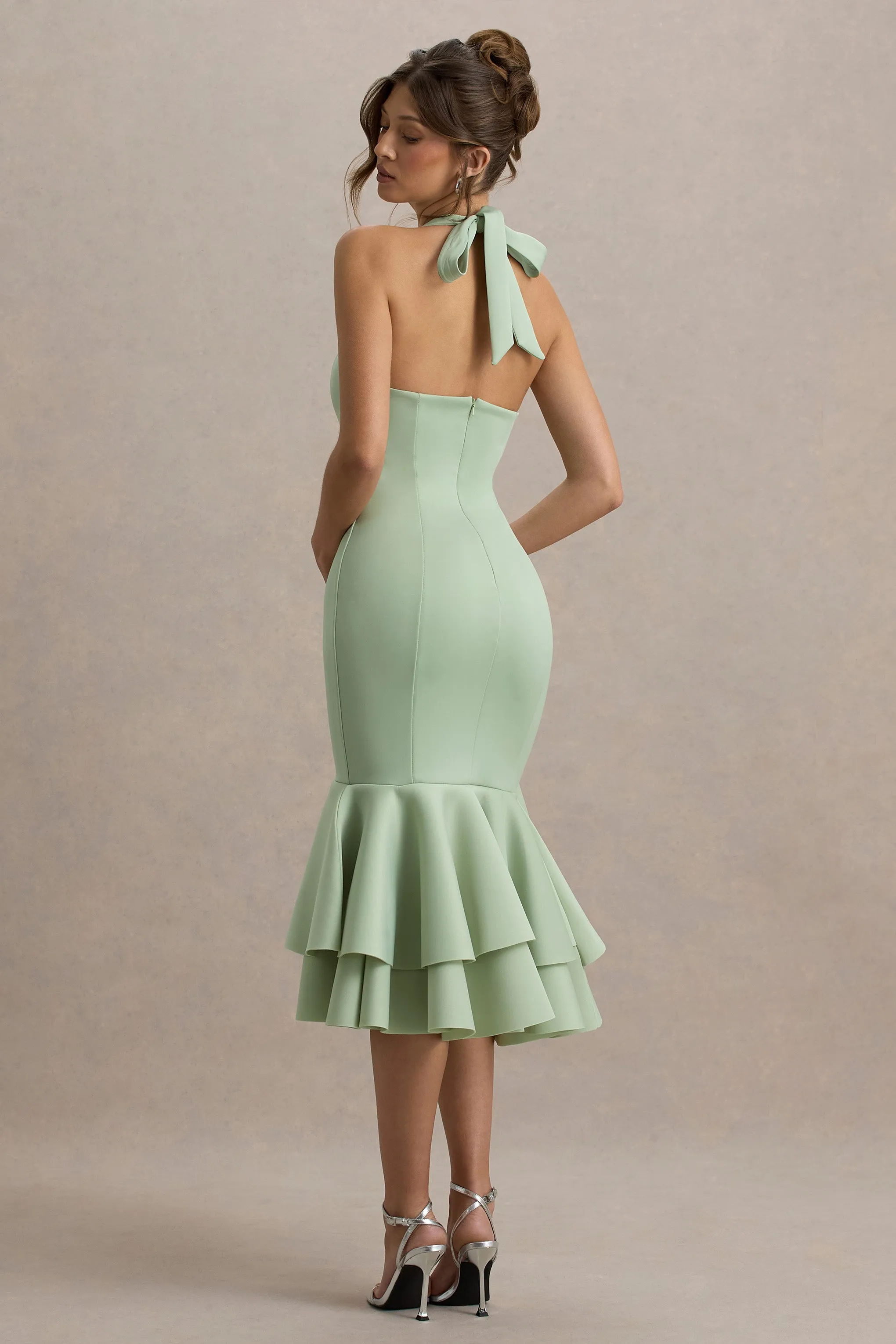 Arla | Light Green Halter Neck Ruffle Trim Midi Dress sold by Club L London product image thumbnail 2
