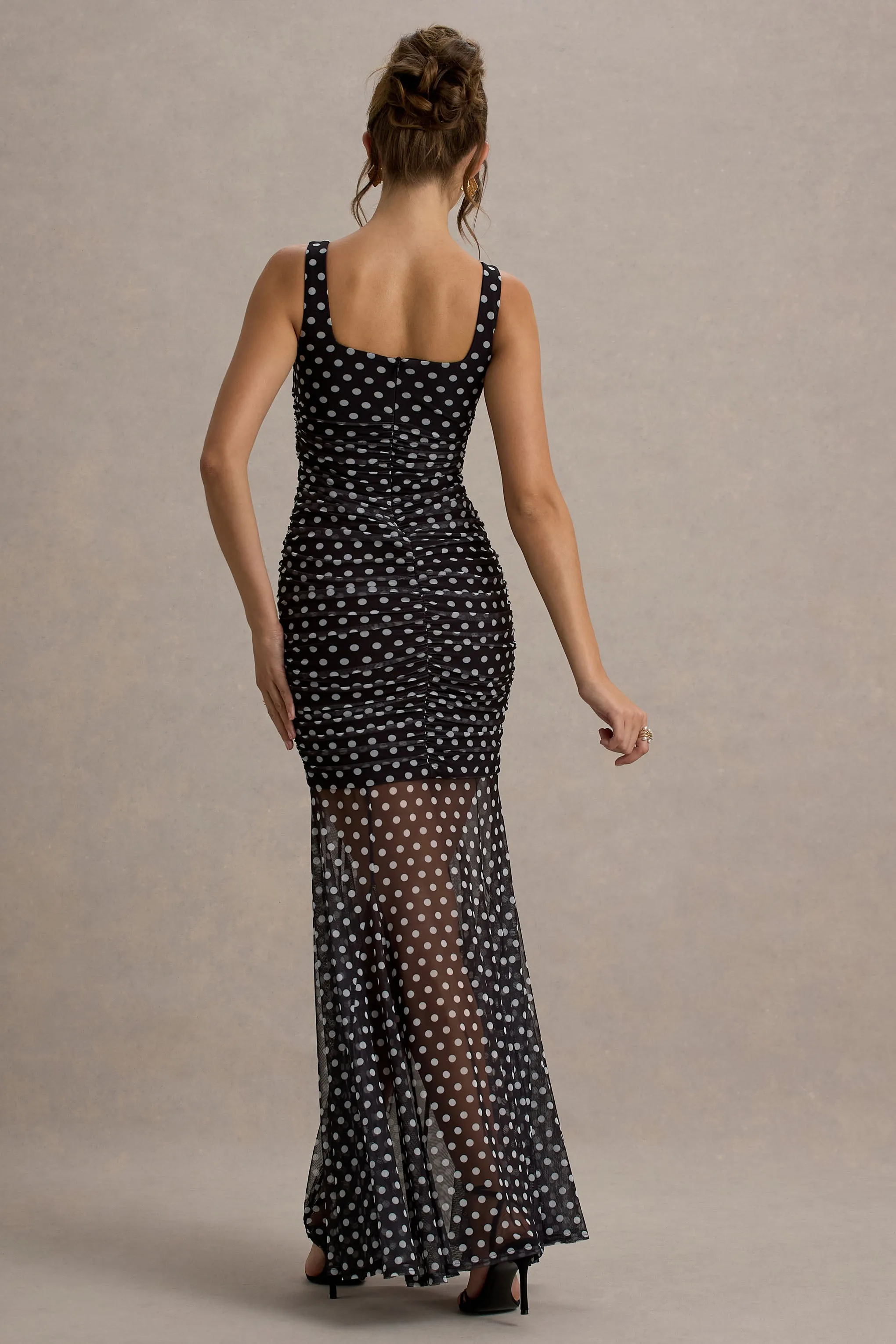 Galaxia | Black & White Polka Dot Maxi Dress With Mesh Skirt sold by Club L London product image thumbnail 2