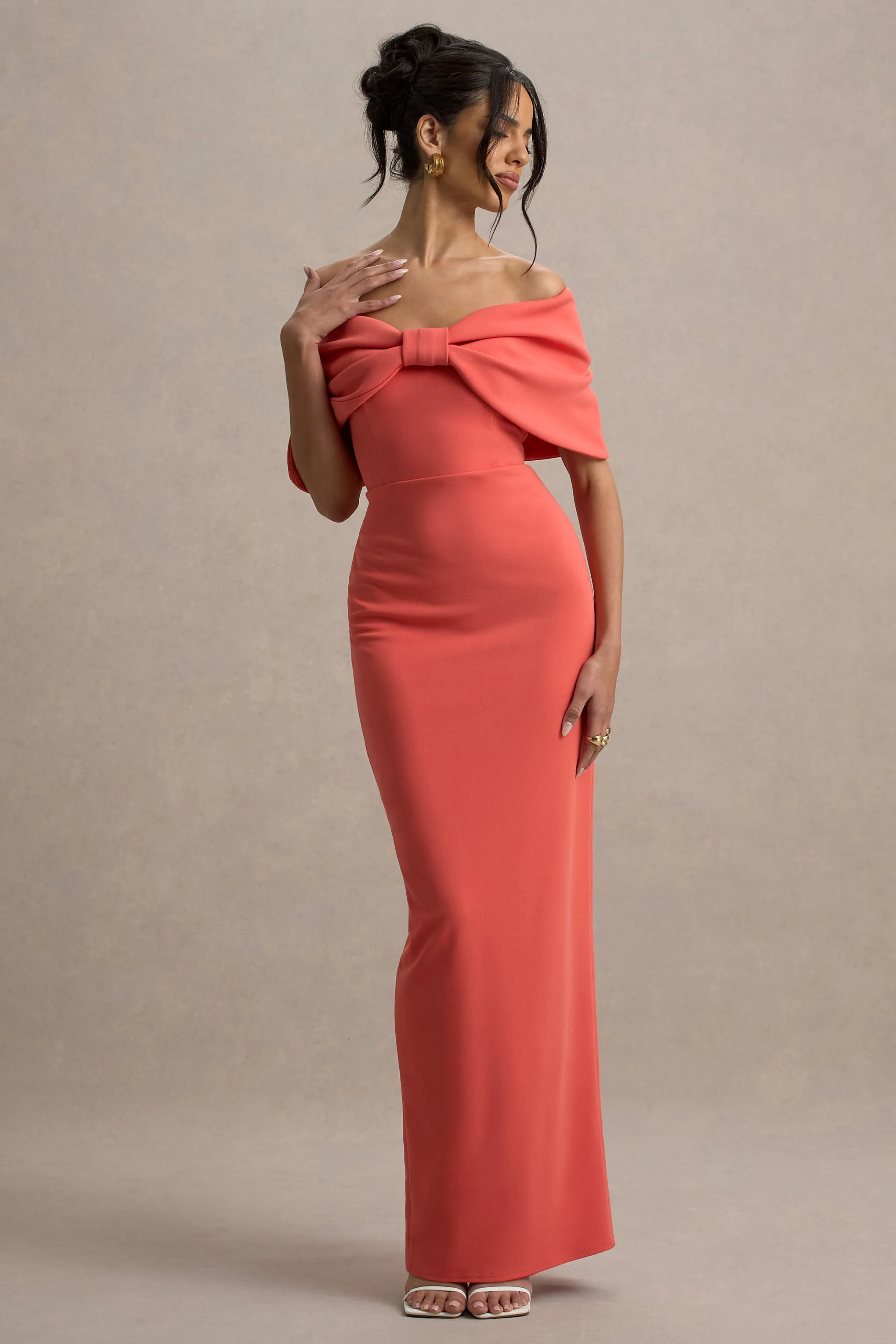 Cornelia | Orange Strapless Maxi Dress With Oversized Bow sold by Club L London