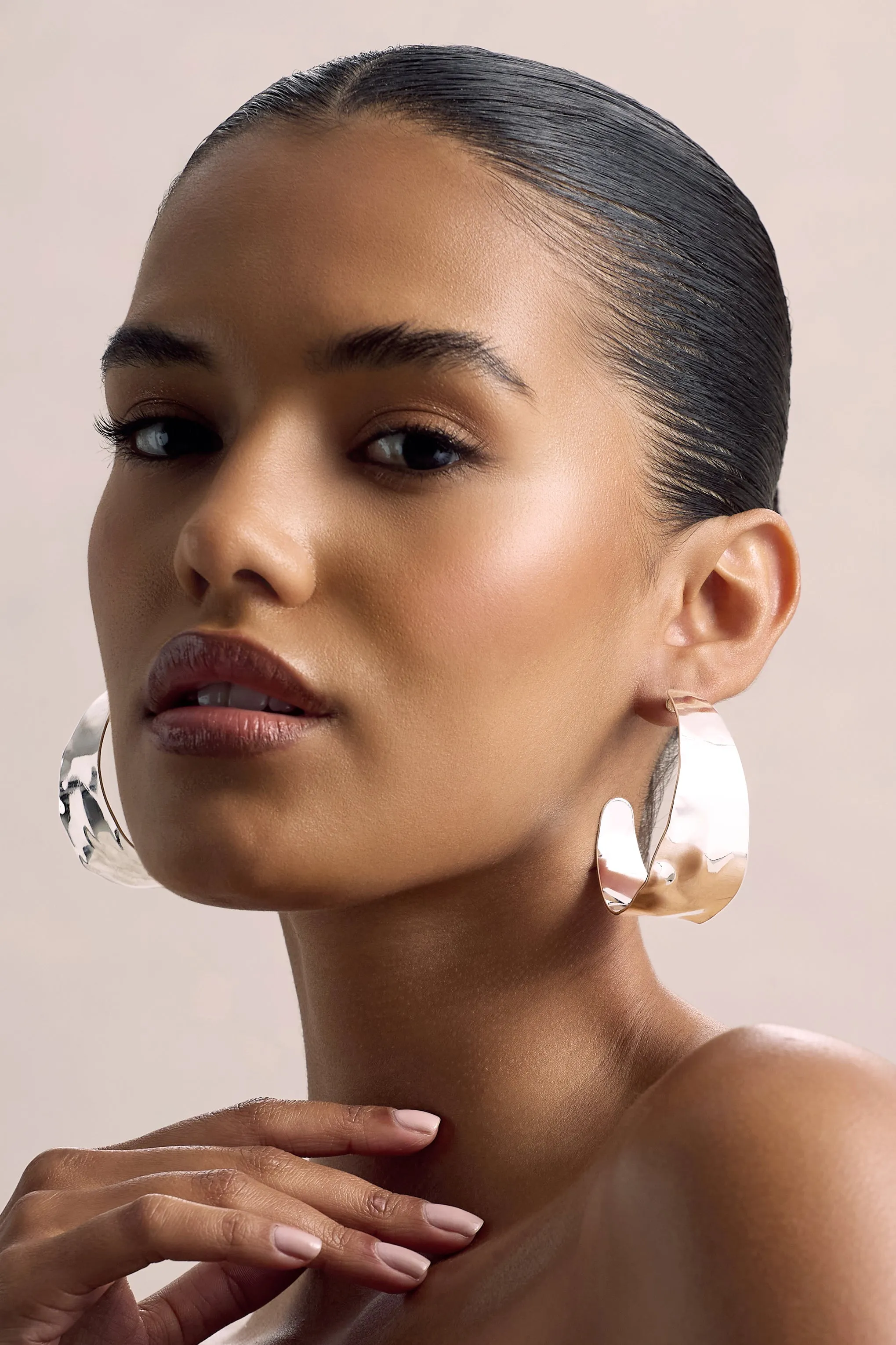 Splendor | Silver Textured Chunky Hoop Earrings sold by Club L London product image thumbnail 4
