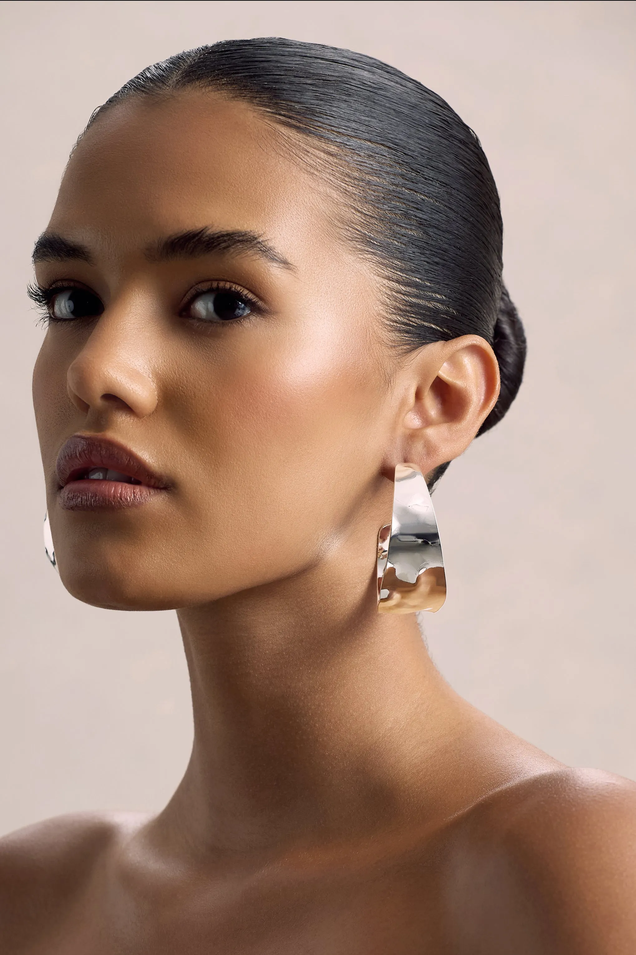 Splendor | Silver Textured Chunky Hoop Earrings sold by Club L London product image thumbnail 3