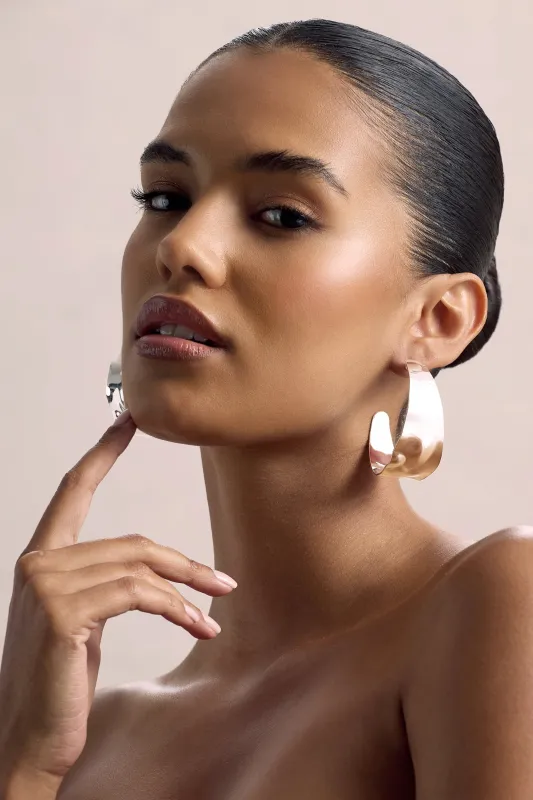 Splendor | Silver Textured Chunky Hoop Earrings sold by Club L London