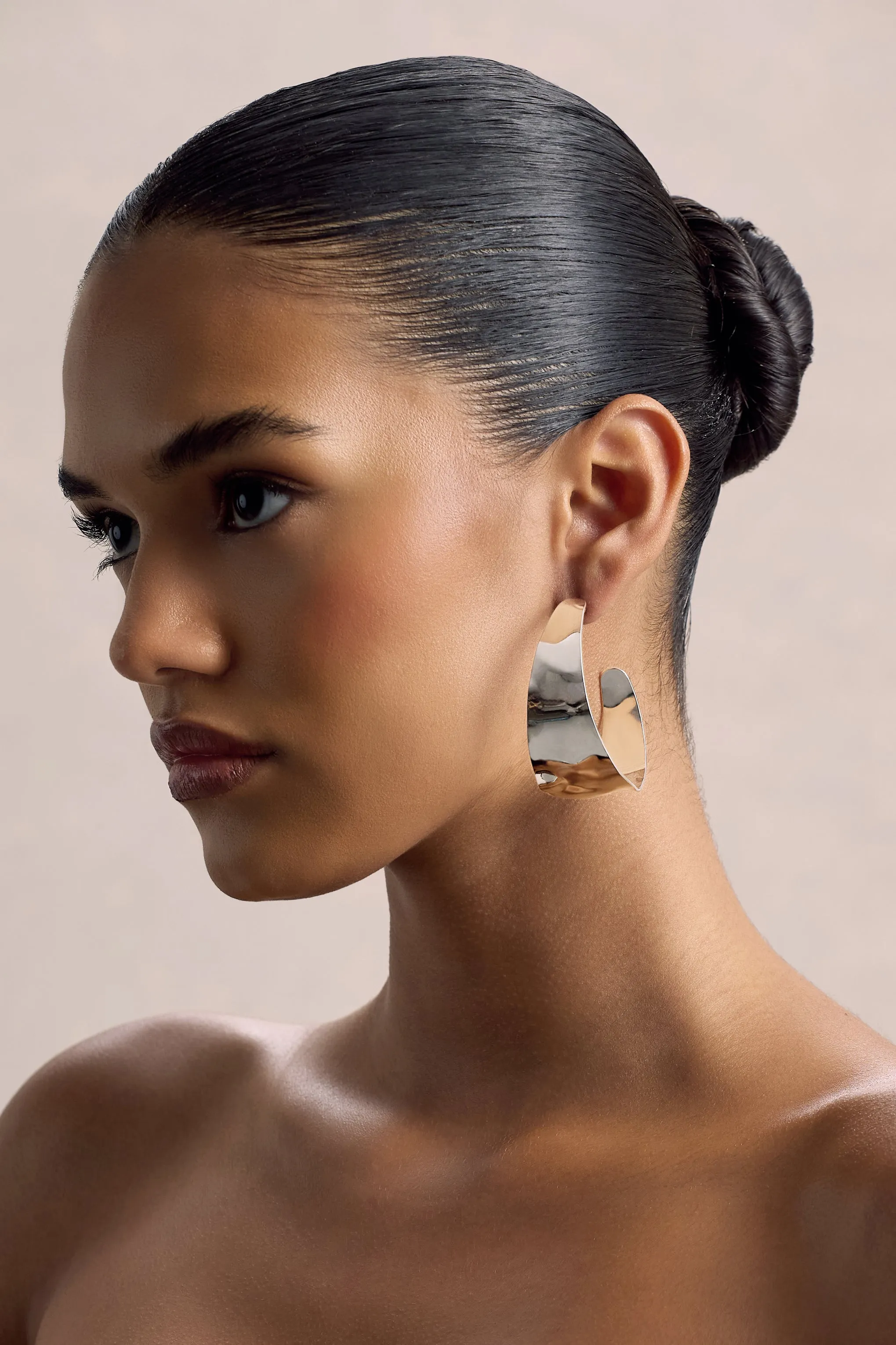 Splendor | Silver Textured Chunky Hoop Earrings sold by Club L London product image thumbnail 2
