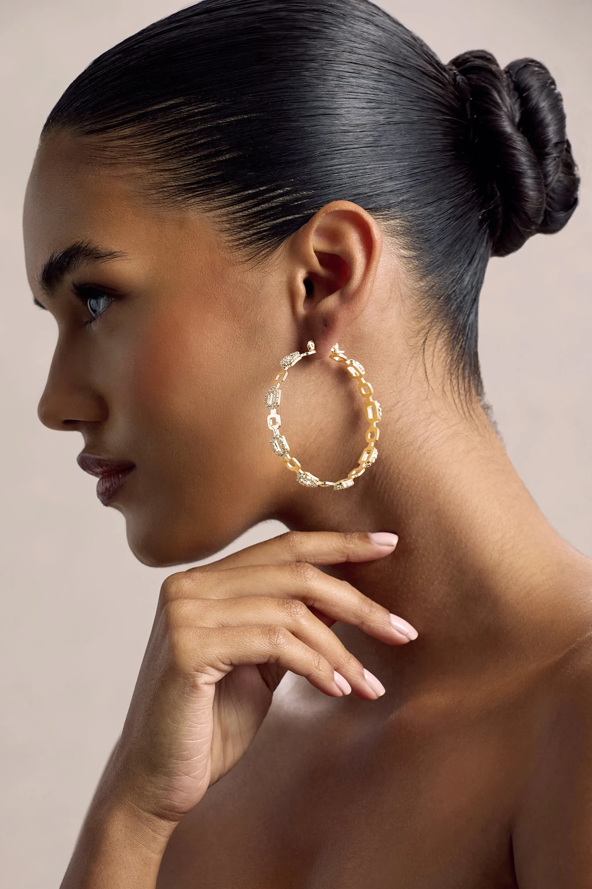 Interlinked | Gold Diamante Chain Hoop Earrings sold by Club L London product image thumbnail 3