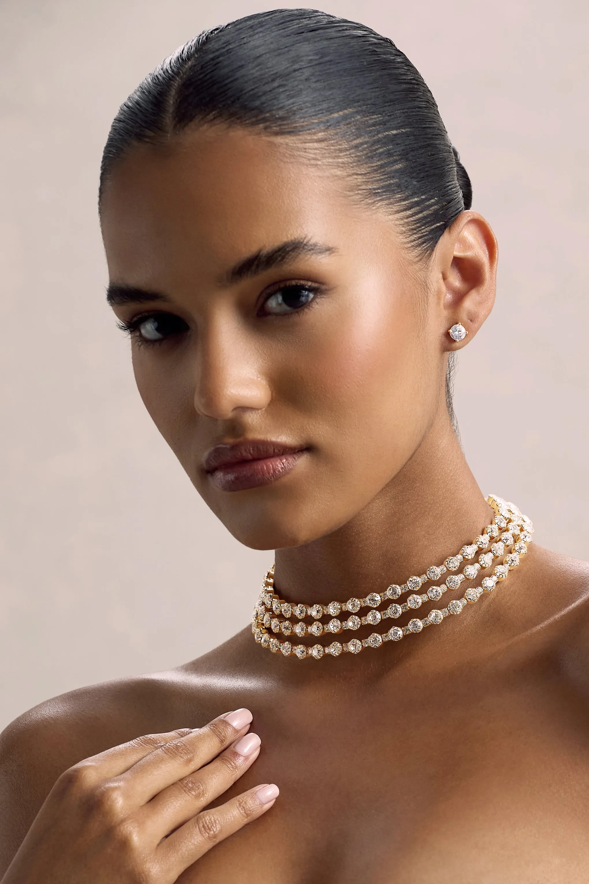 Vivid | Gold Diamante Necklace sold by Club L London