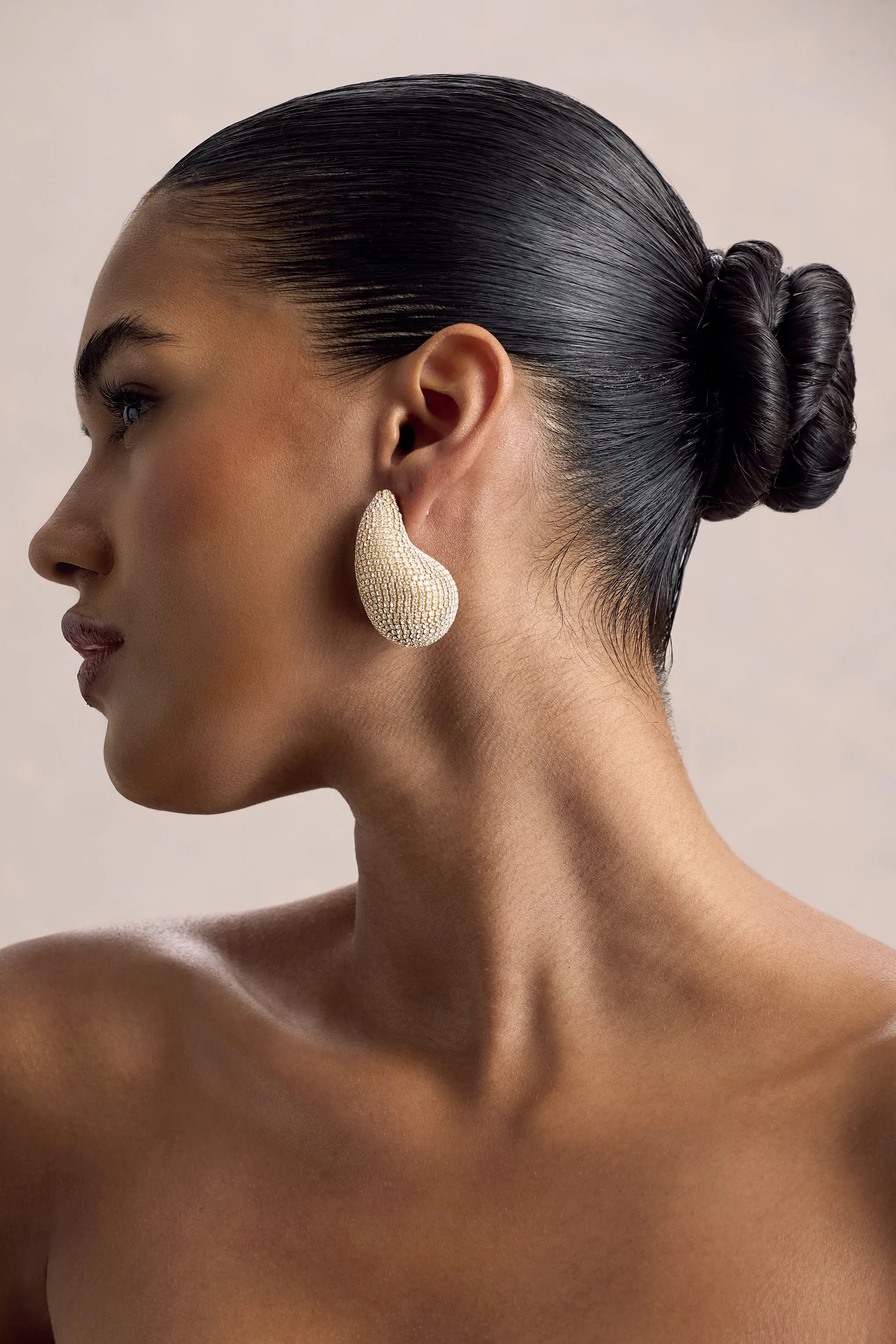 True Icon | Gold Diamante Statement Teardrop Earrings sold by Club L London product image thumbnail 2