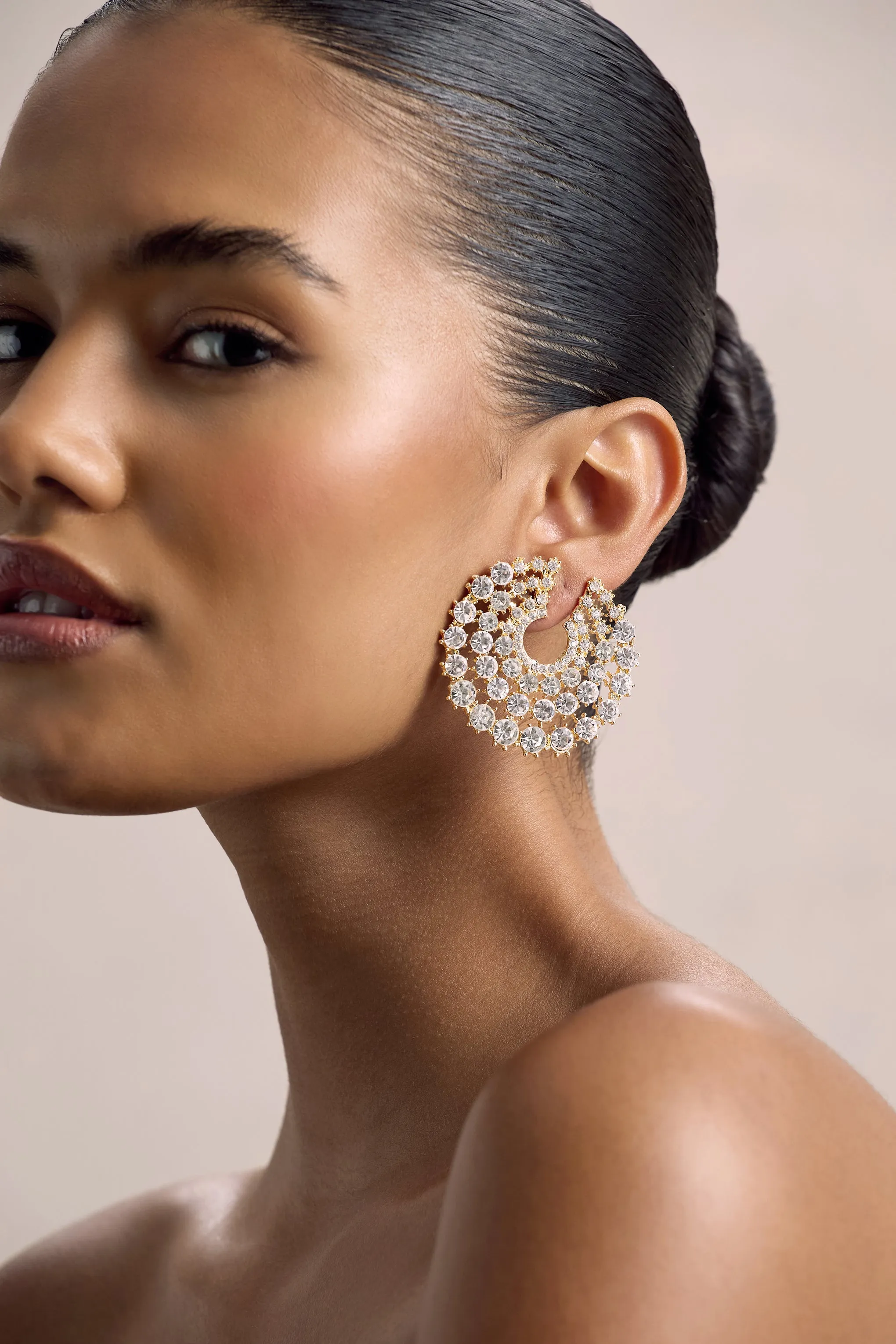 Sparkler | Gold Diamante Statement Circle Earrings sold by Club L London product image thumbnail 4