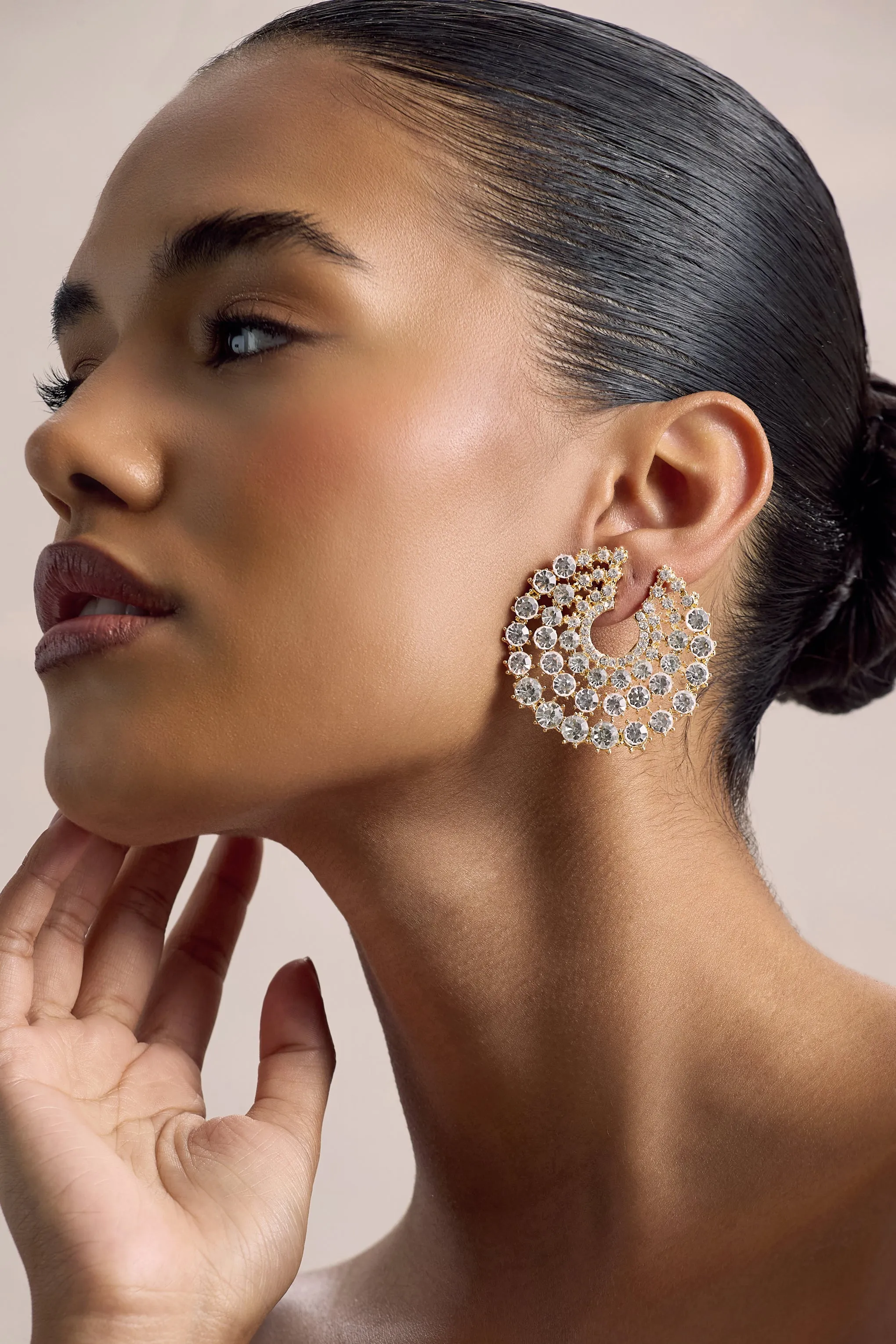 Sparkler | Gold Diamante Statement Circle Earrings sold by Club L London product image thumbnail 3