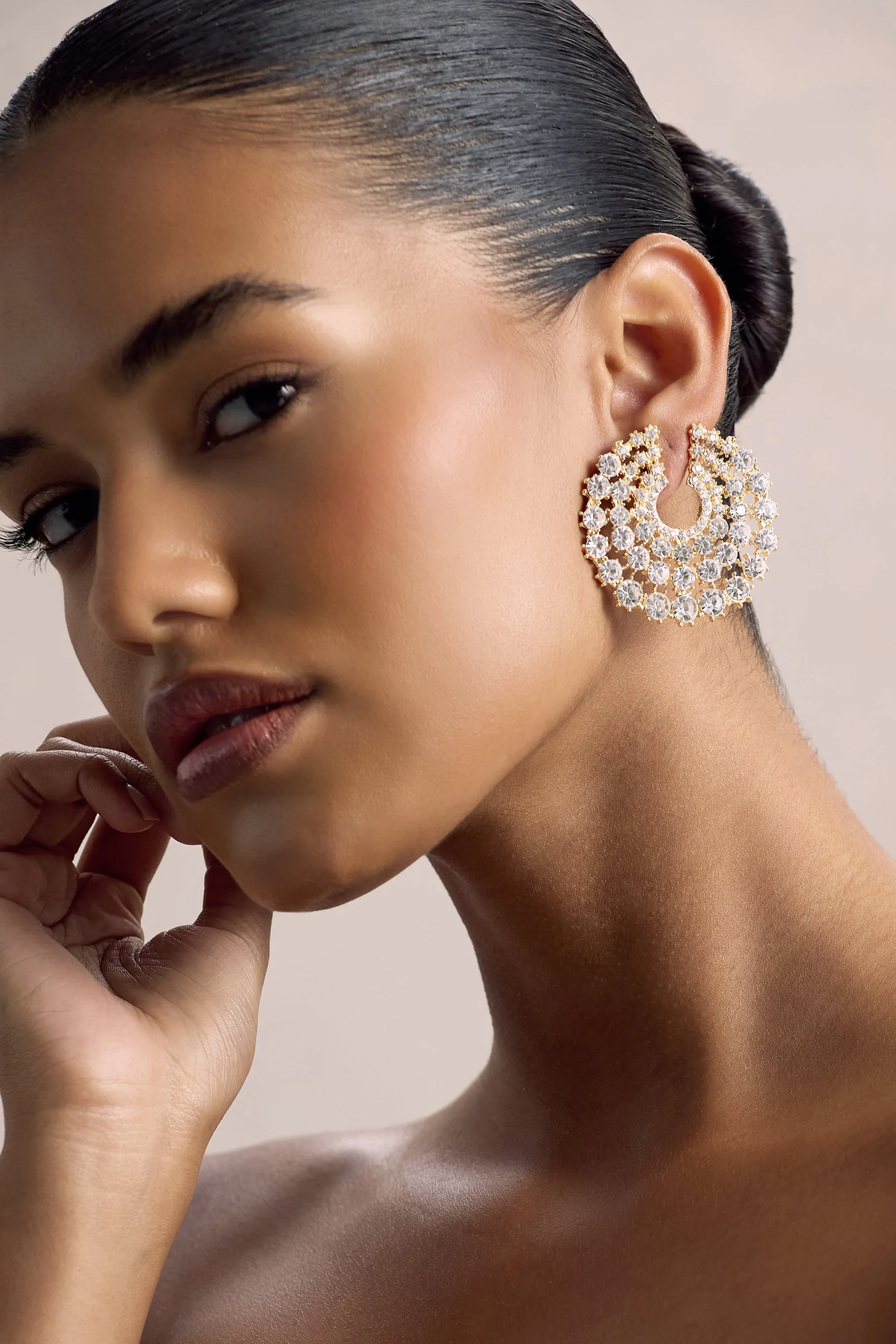 Sparkler | Gold Diamante Statement Circle Earrings sold by Club L London product image thumbnail 2