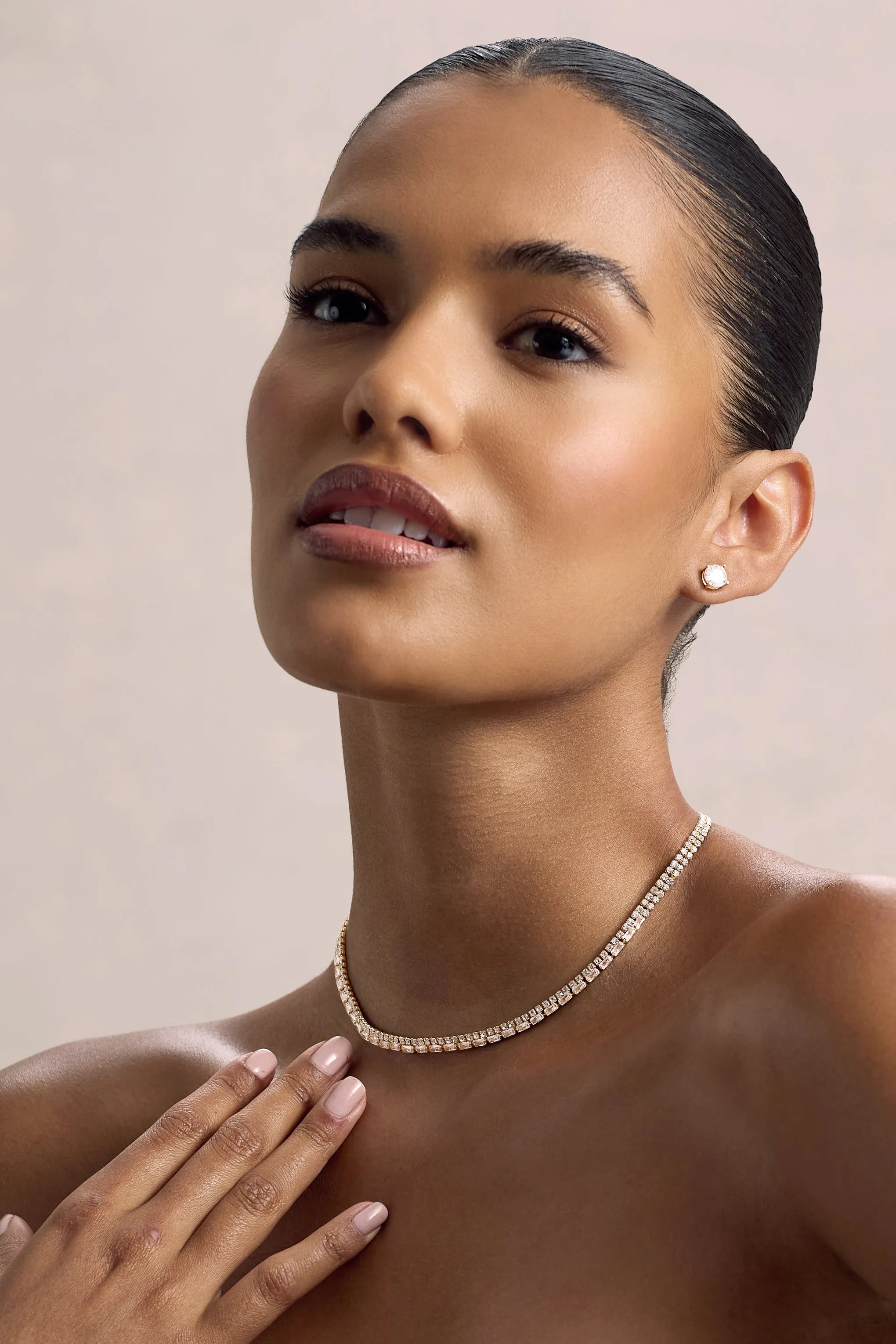 Dara | Gold Diamante Necklace sold by Club L London