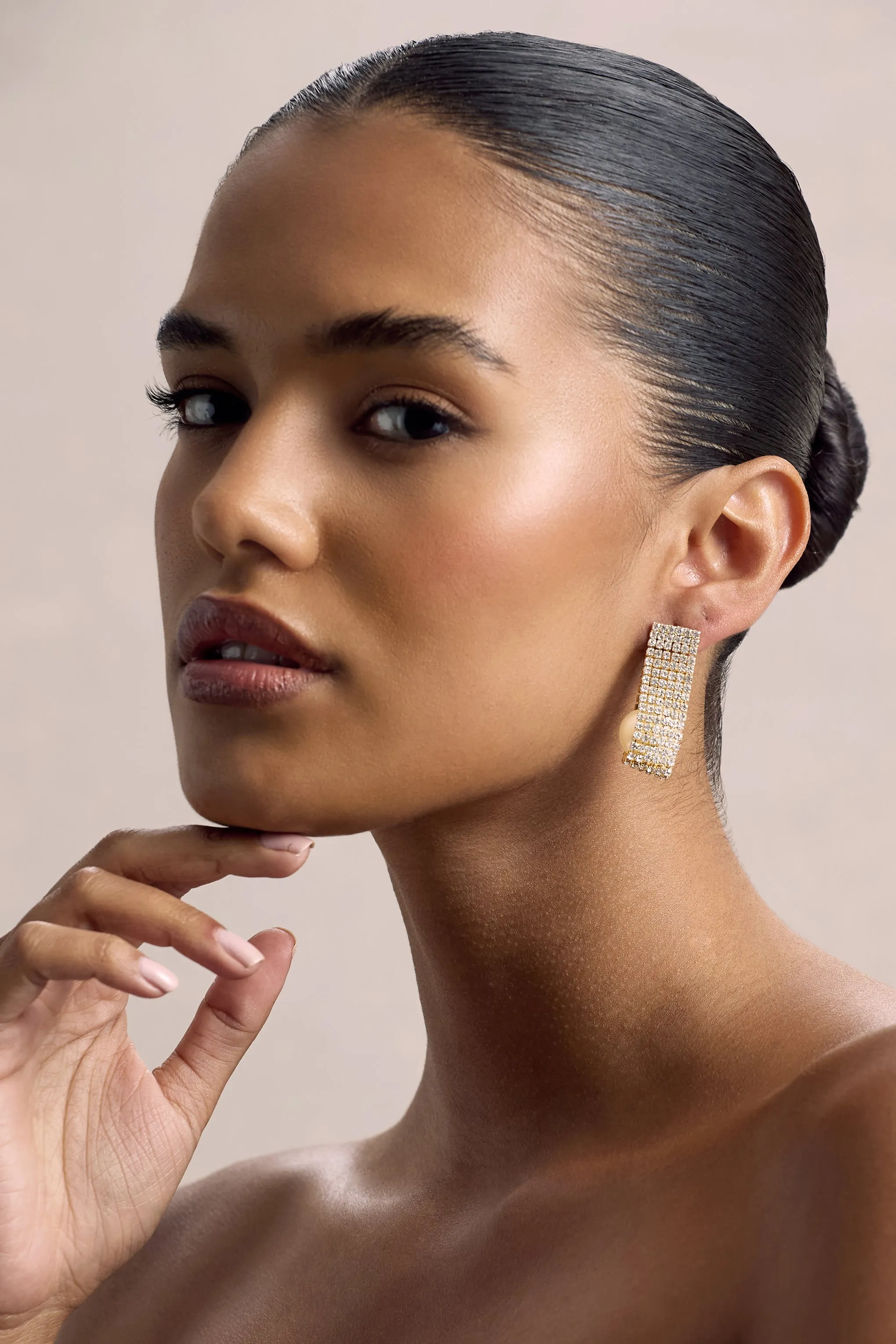 Lumen | Gold Diamante Pearl Statement Earrings sold by Club L London product image thumbnail 2