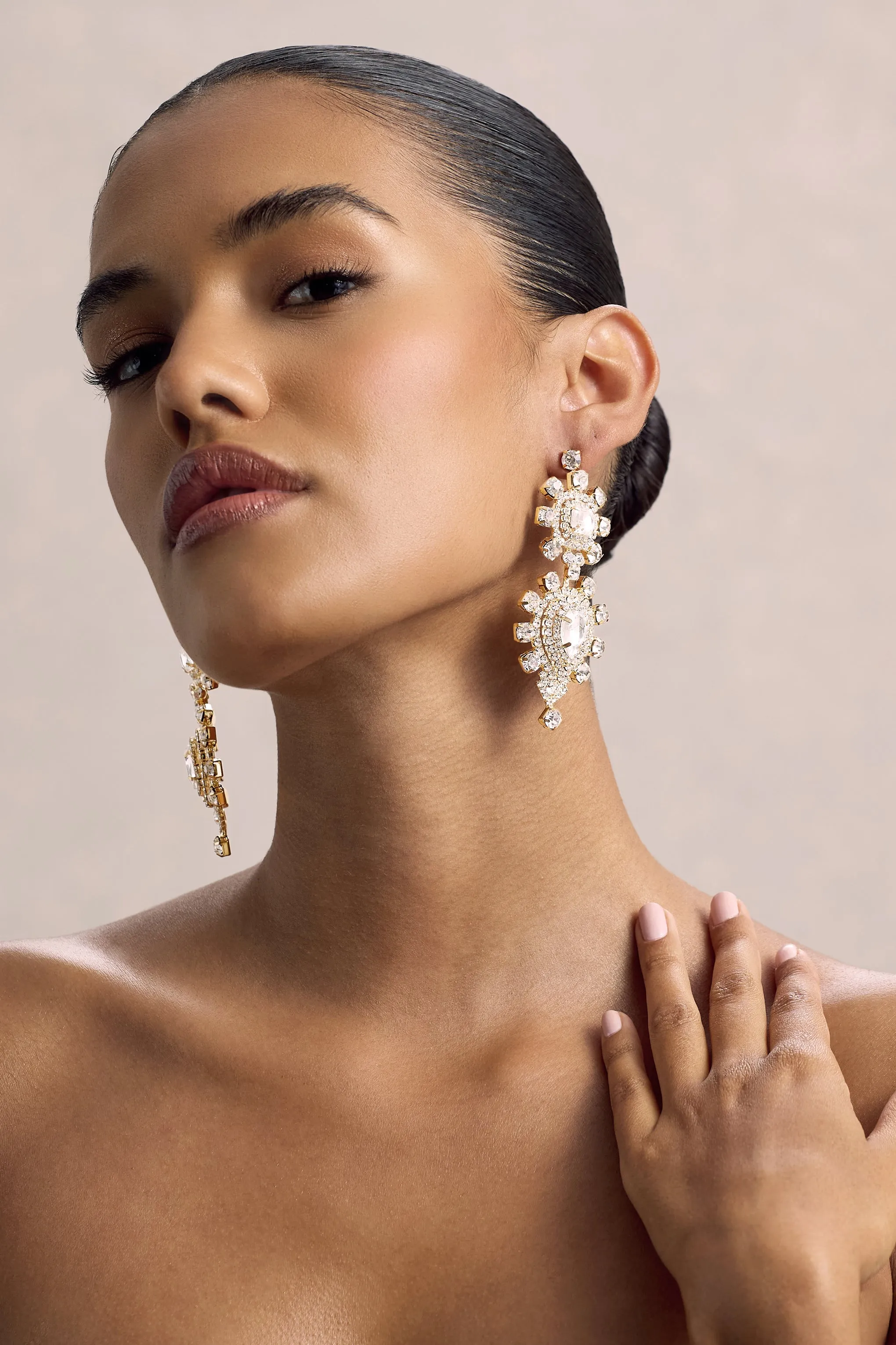 Julian | Gold Diamante Statement Drop Earrings sold by Club L London
