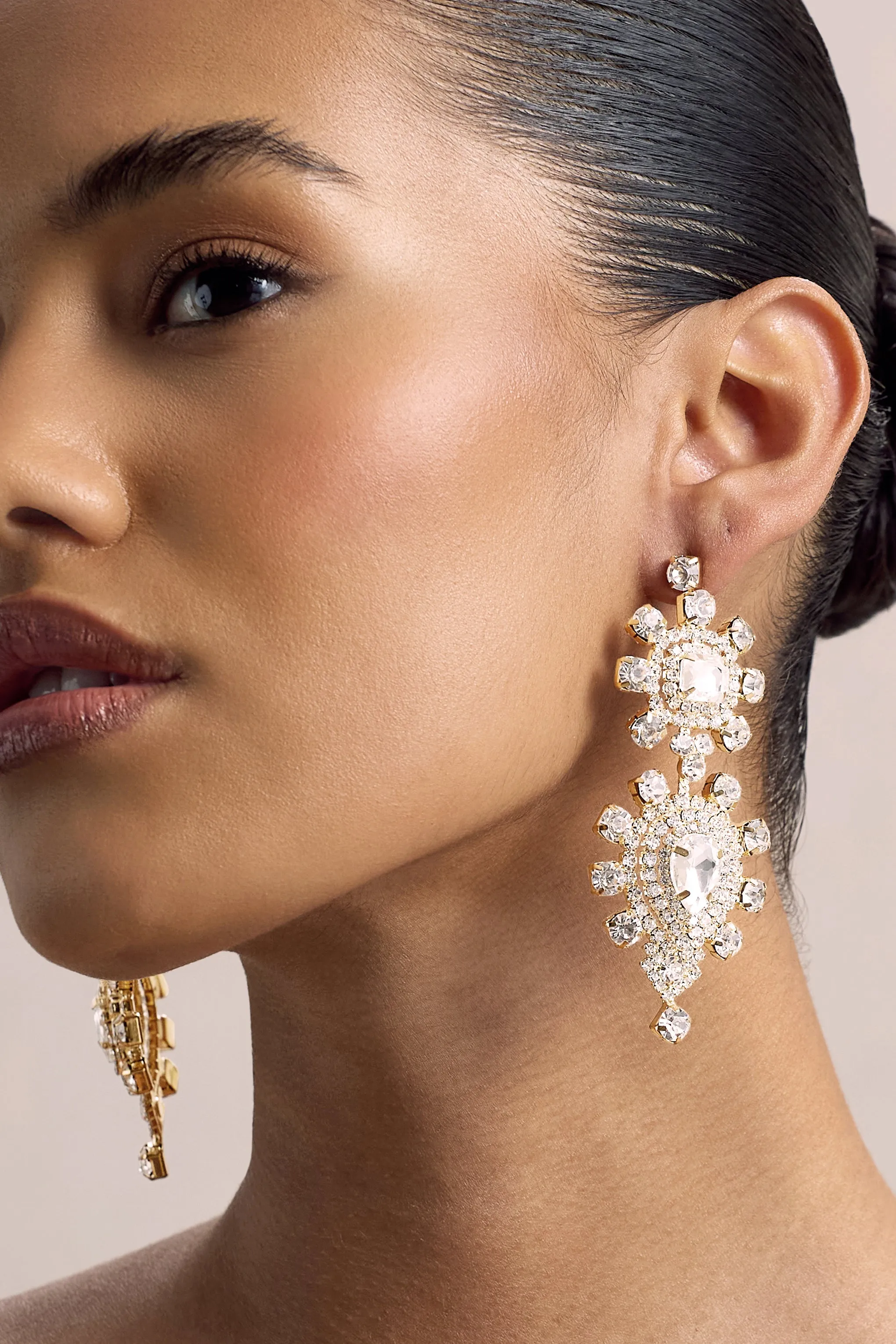 Julian | Gold Diamante Statement Drop Earrings sold by Club L London product image thumbnail 2