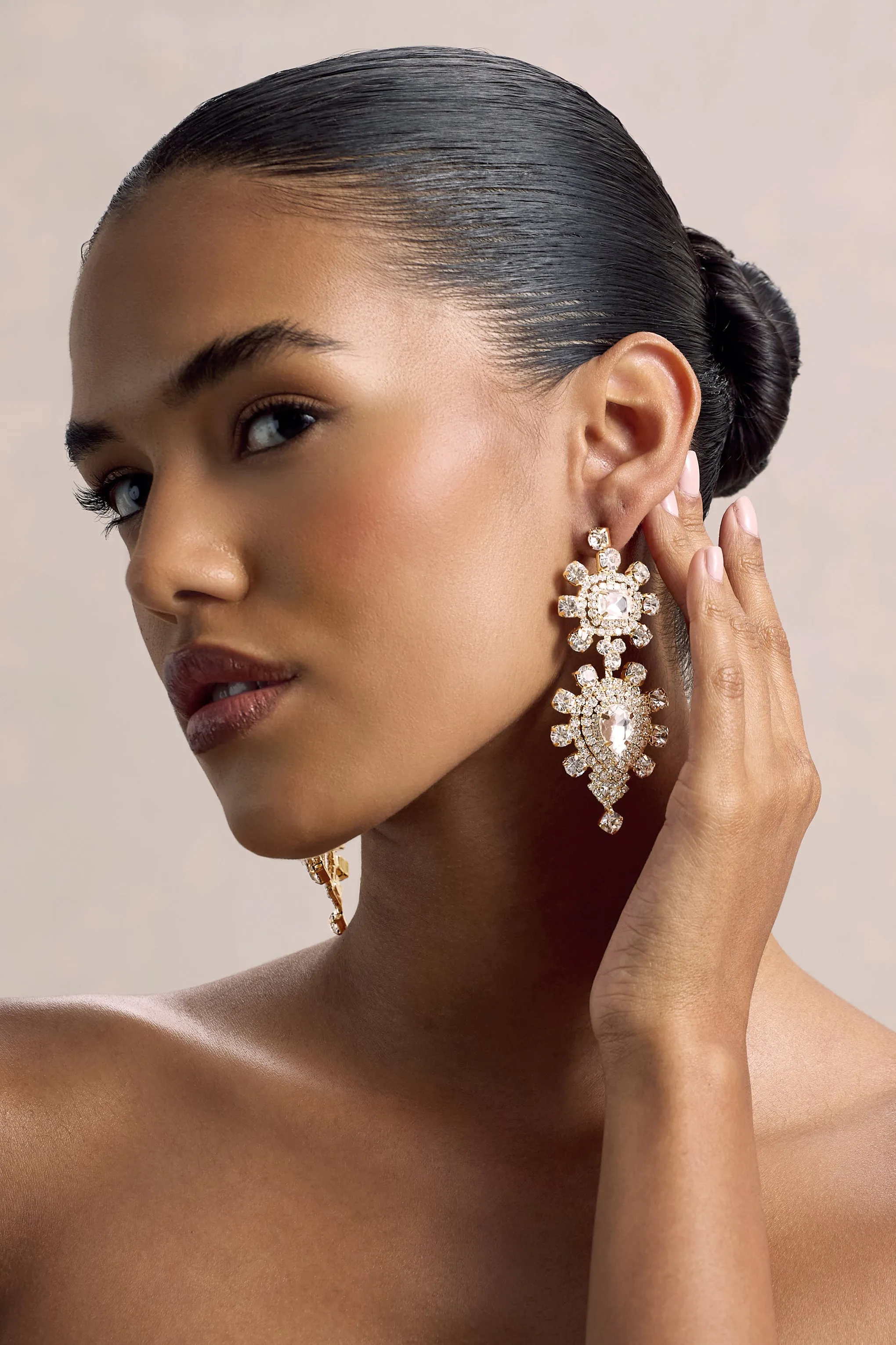 Julian | Gold Diamante Statement Drop Earrings sold by Club L London product image thumbnail 3