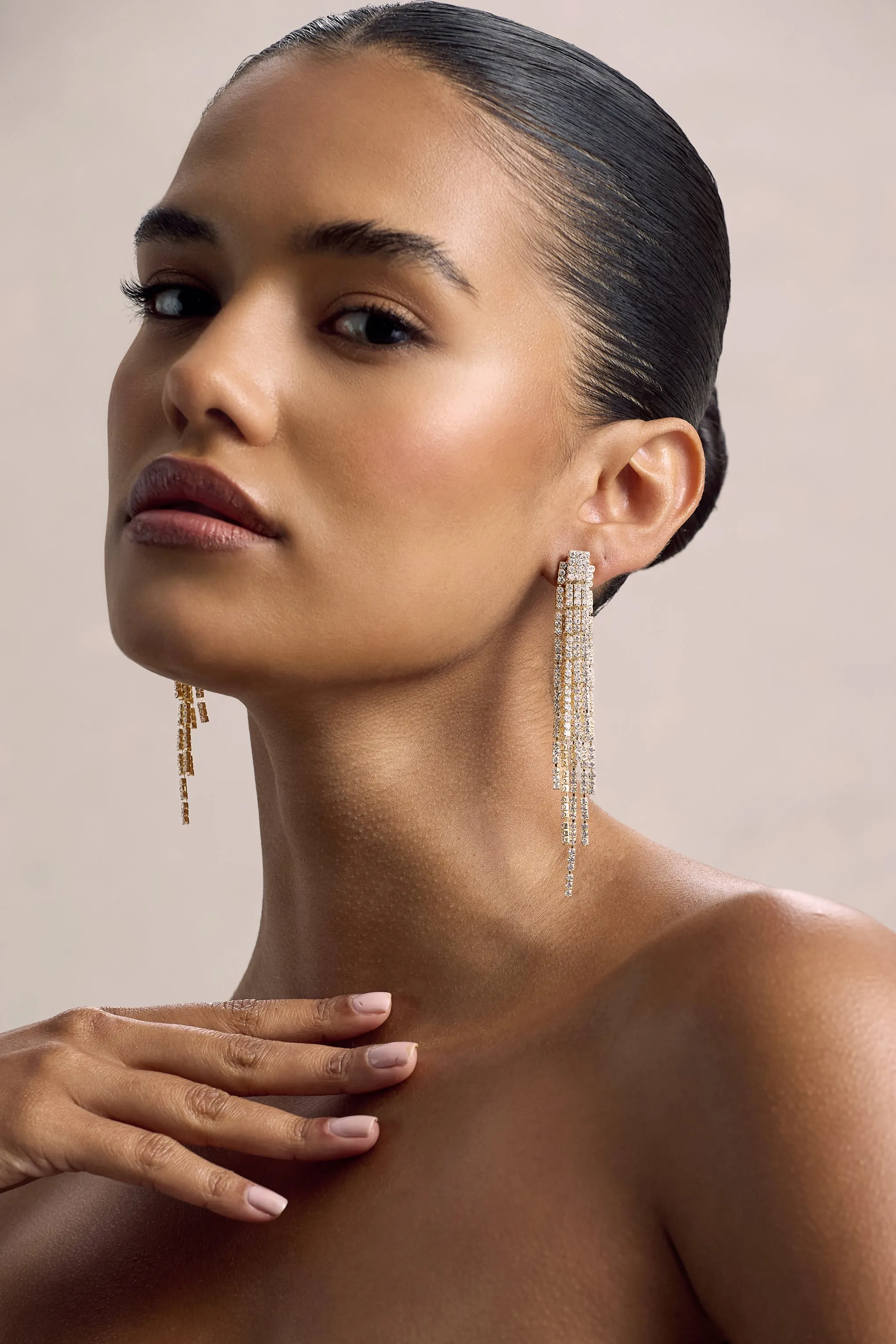 Abeam | Gold Diamante Tassel Earrings sold by Club L London product image thumbnail 2