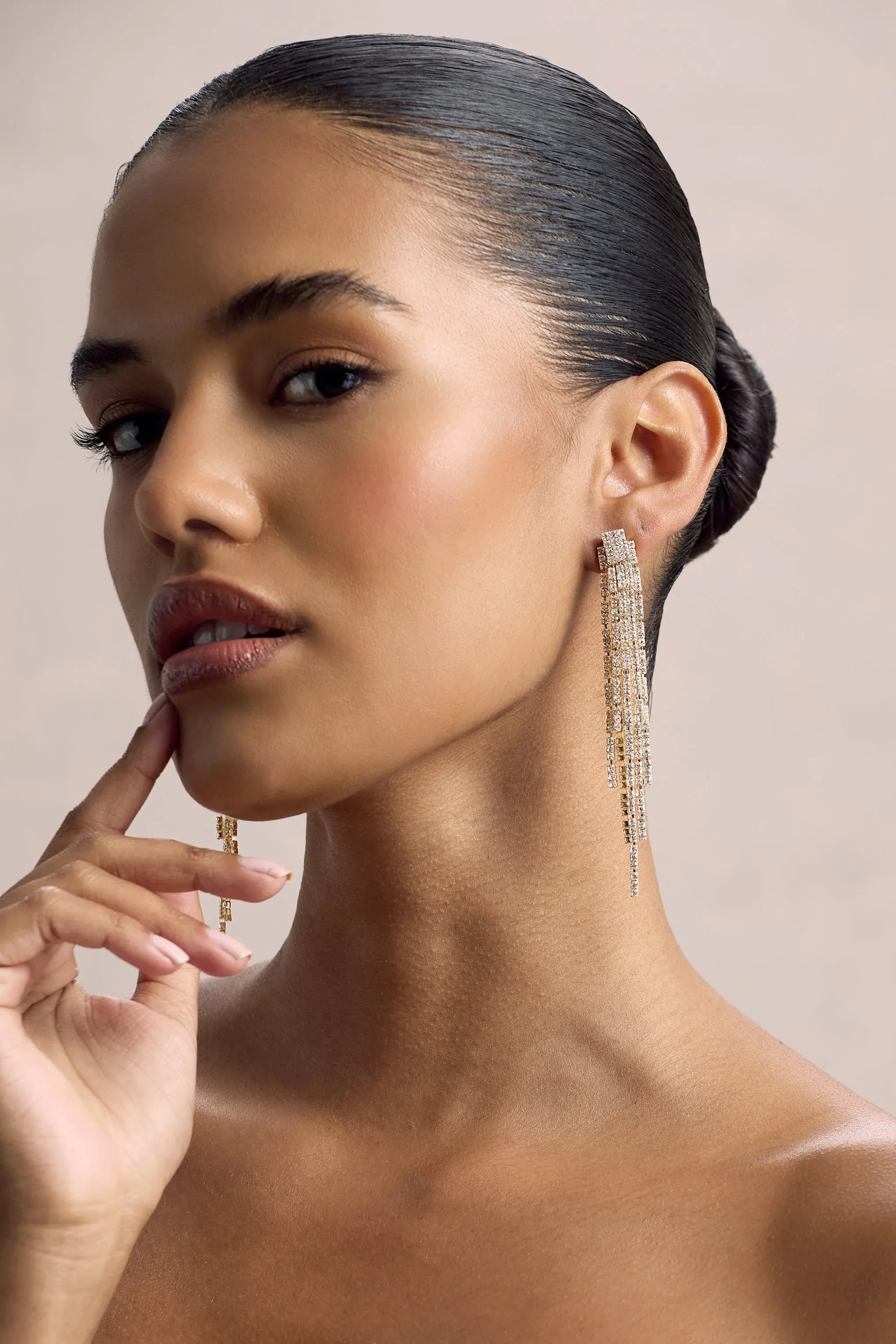 Abeam | Gold Diamante Tassel Earrings sold by Club L London product image thumbnail 3