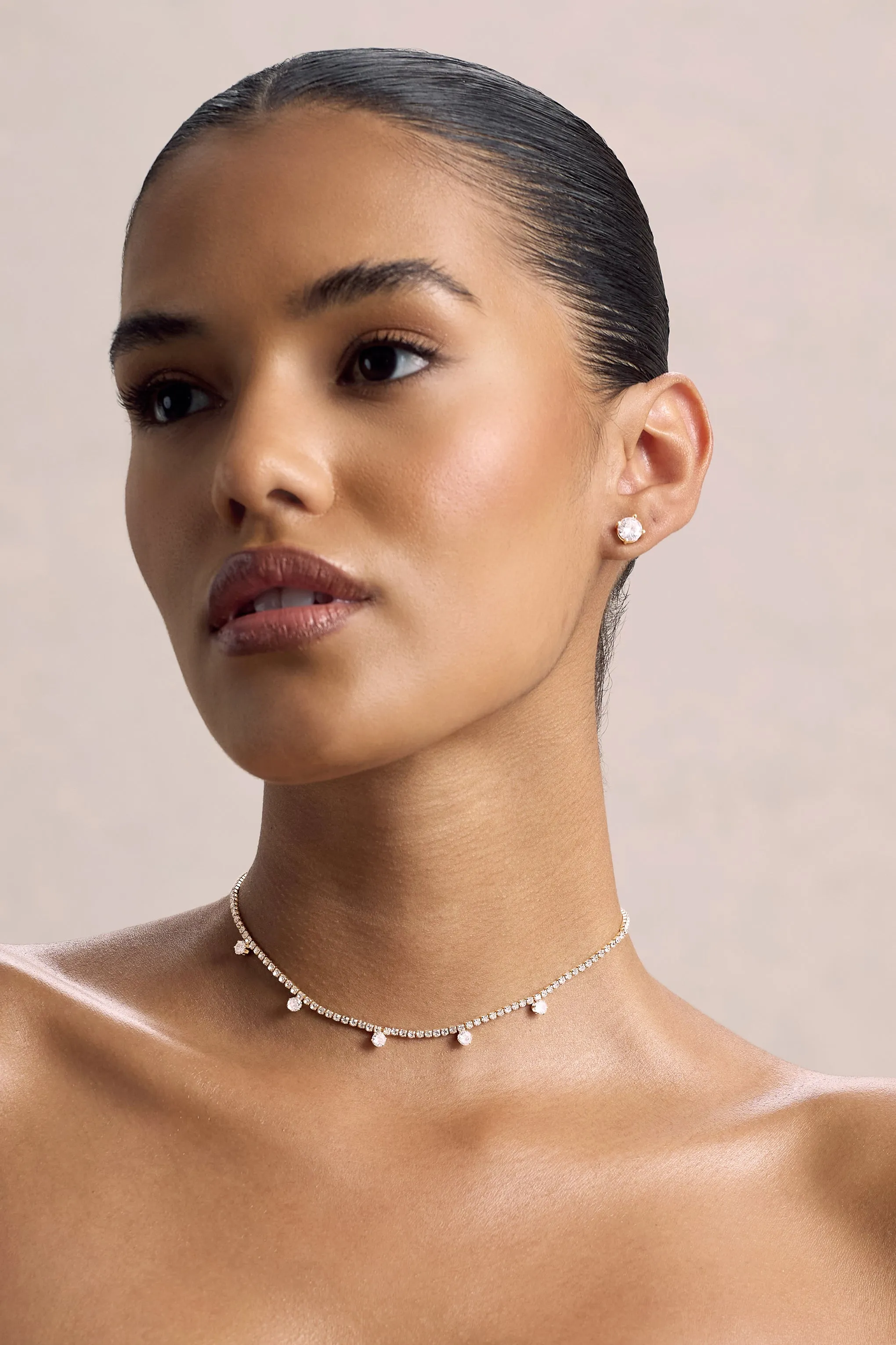 Glittering | Gold Diamante Necklace sold by Club L London product image thumbnail 3