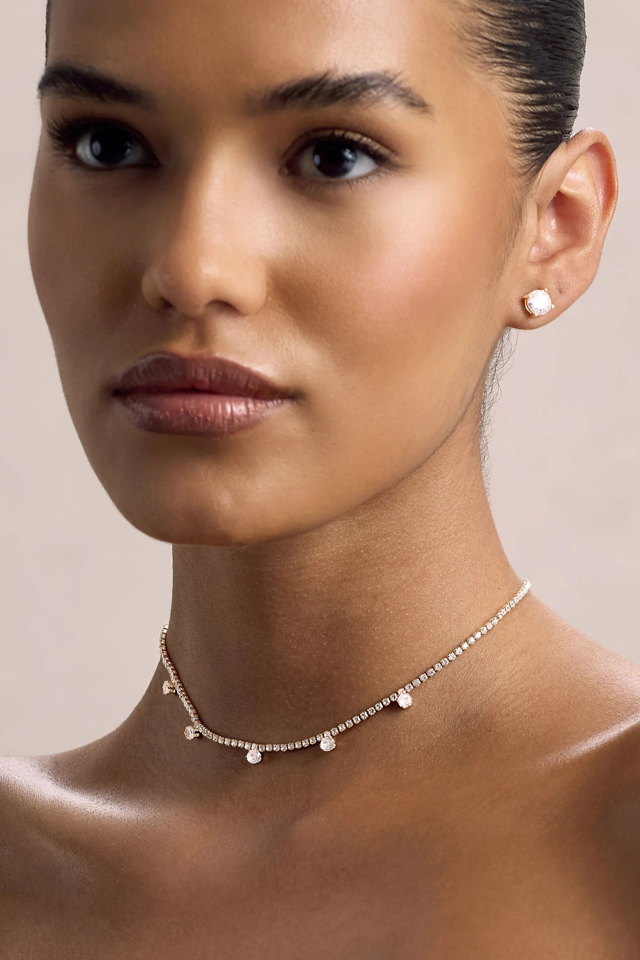 Glittering | Gold Diamante Necklace sold by Club L London