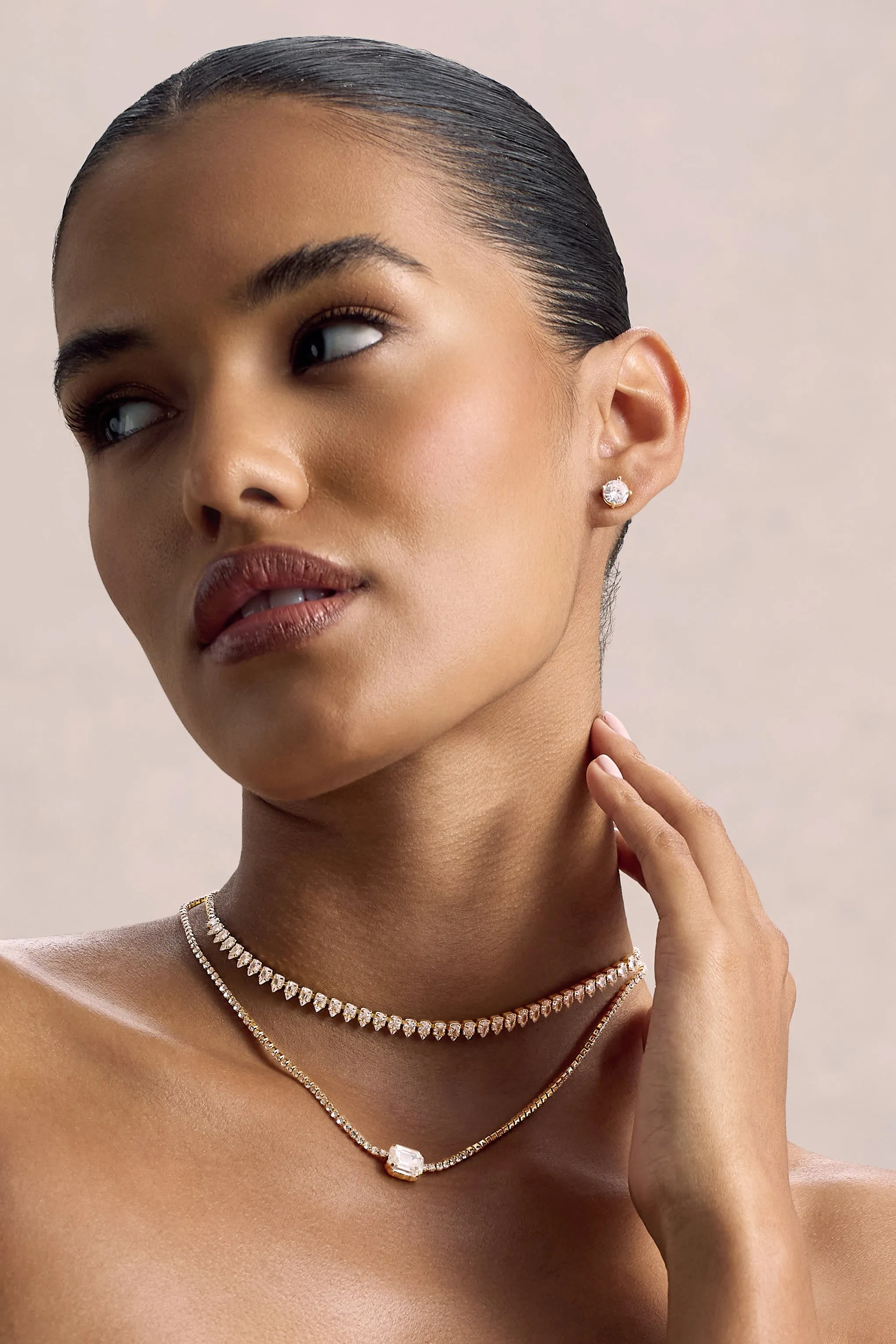 Agitia | Gold Diamante Layered Necklace sold by Club L London