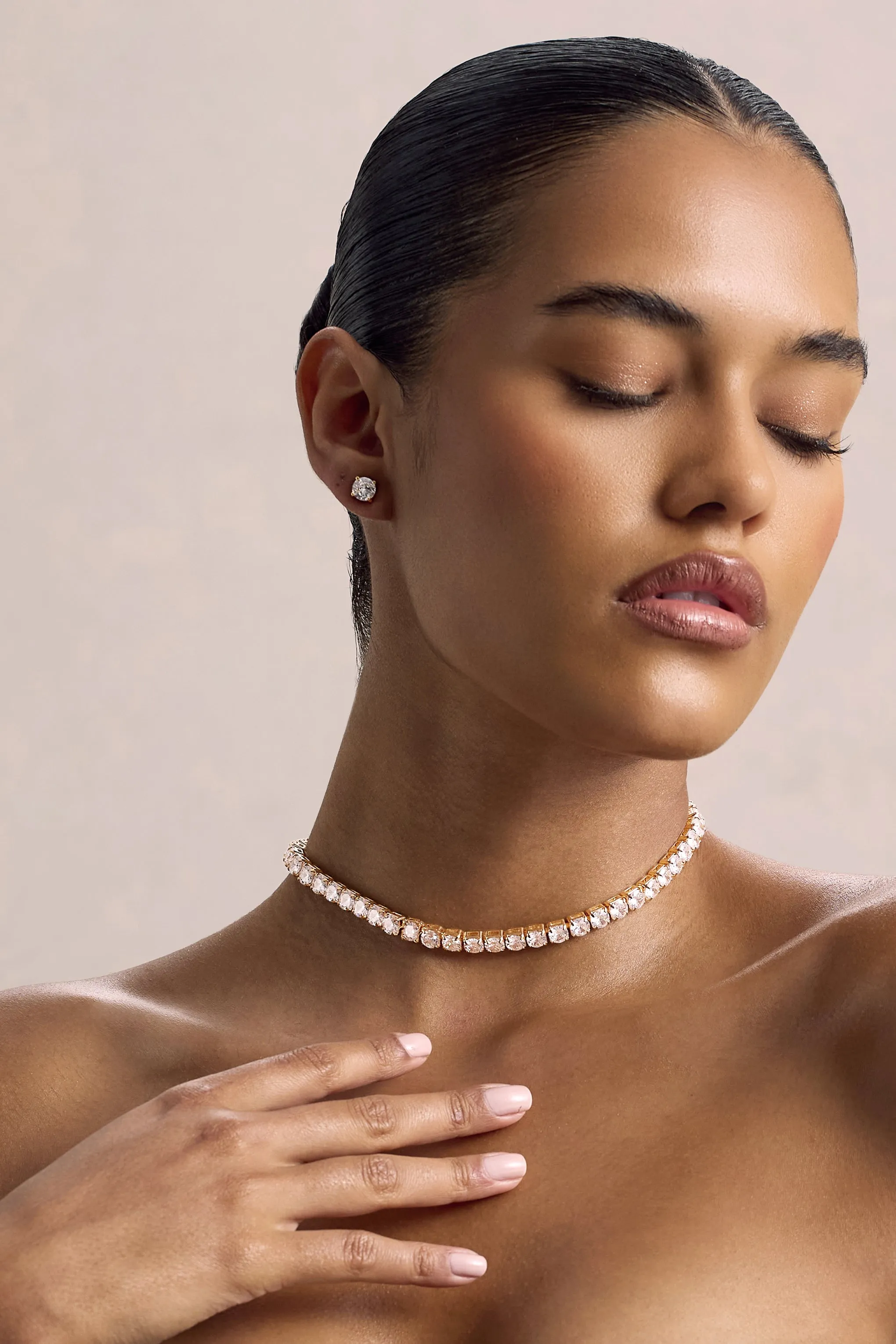 Gaze | Gold Diamante Necklace & Earrings Set sold by Club L London product image thumbnail 5