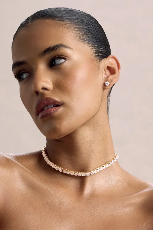 Gaze | Gold Diamante Necklace & Earrings Set sold by Club L London