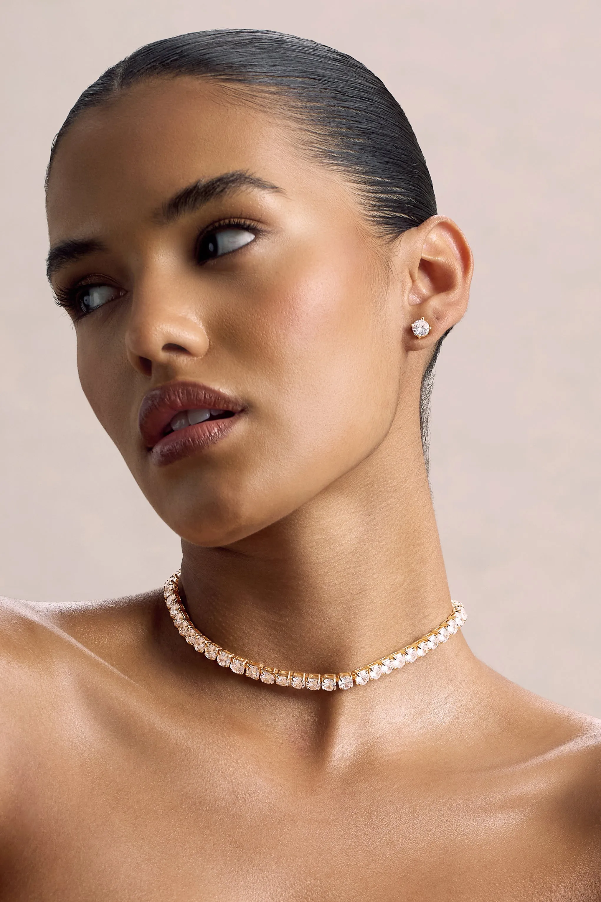 Gaze | Gold Diamante Necklace & Earrings Set sold by Club L London