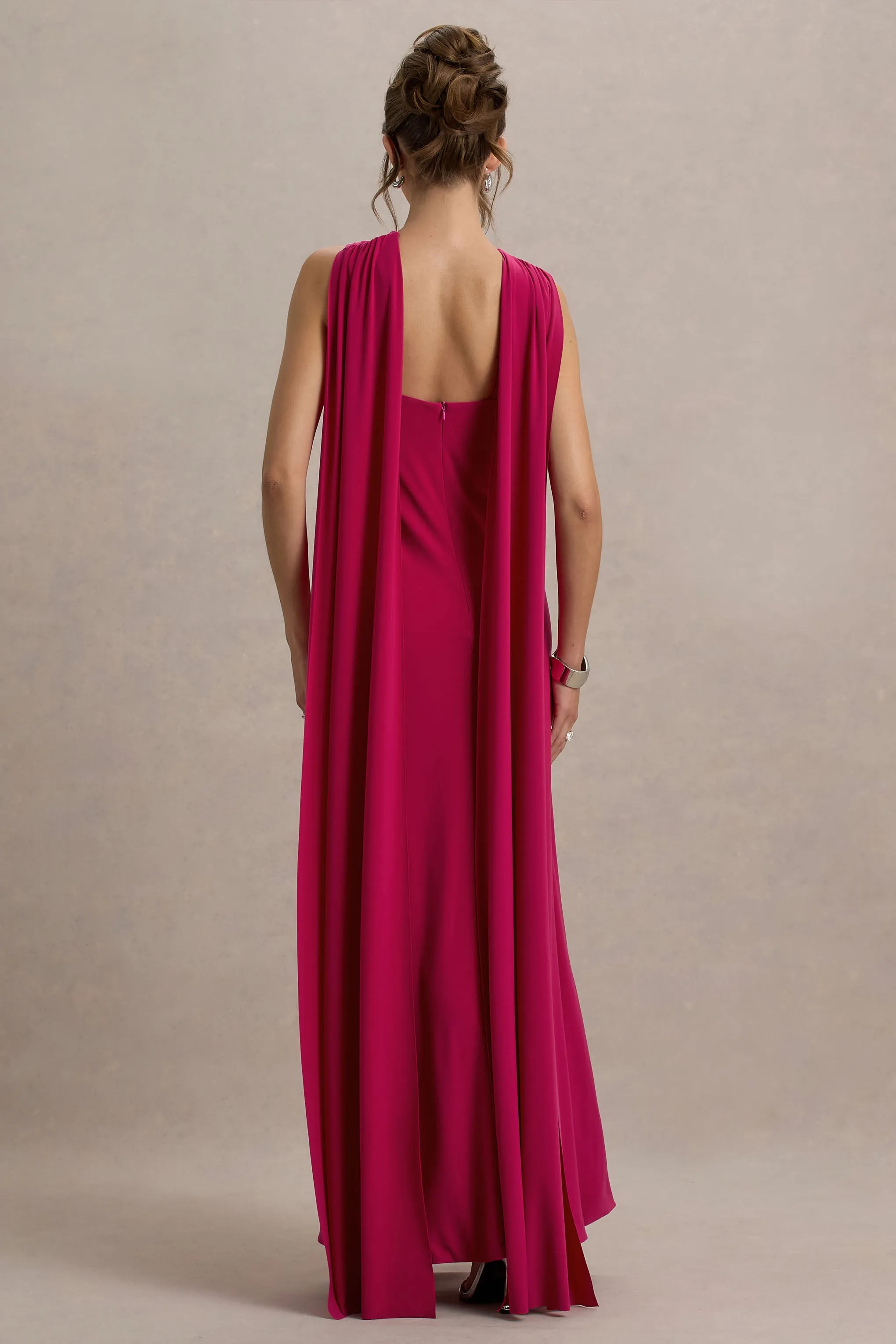 Ariana | Pink Cross-Neck Maxi Dress With Cape sold by Club L London product image thumbnail 2
