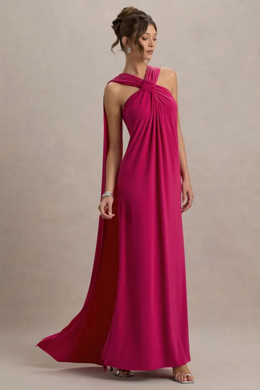 Ariana | Pink Cross-Neck Maxi Dress With Cape sold by Club L London