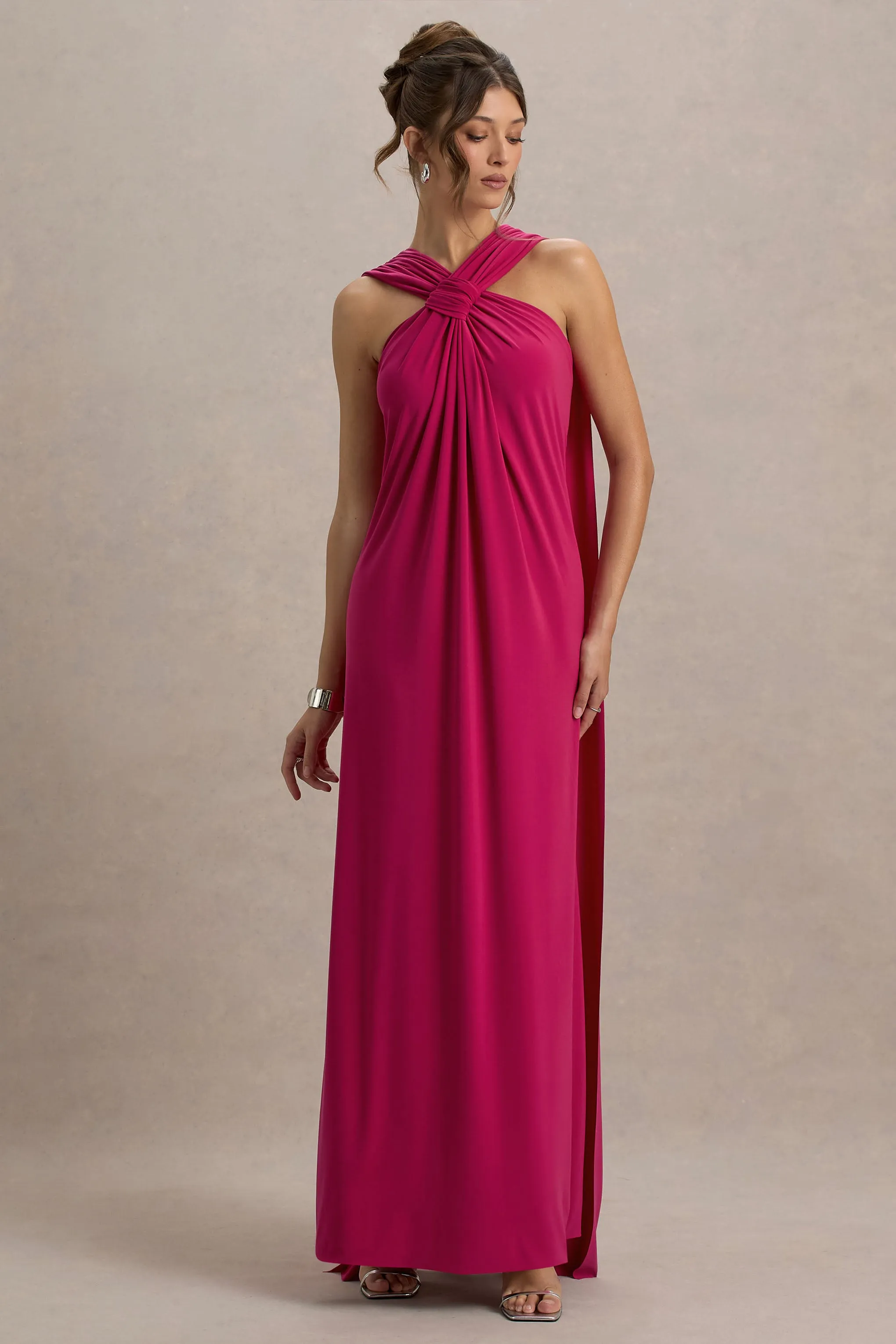 Ariana | Pink Cross-Neck Maxi Dress With Cape sold by Club L London product image thumbnail 5