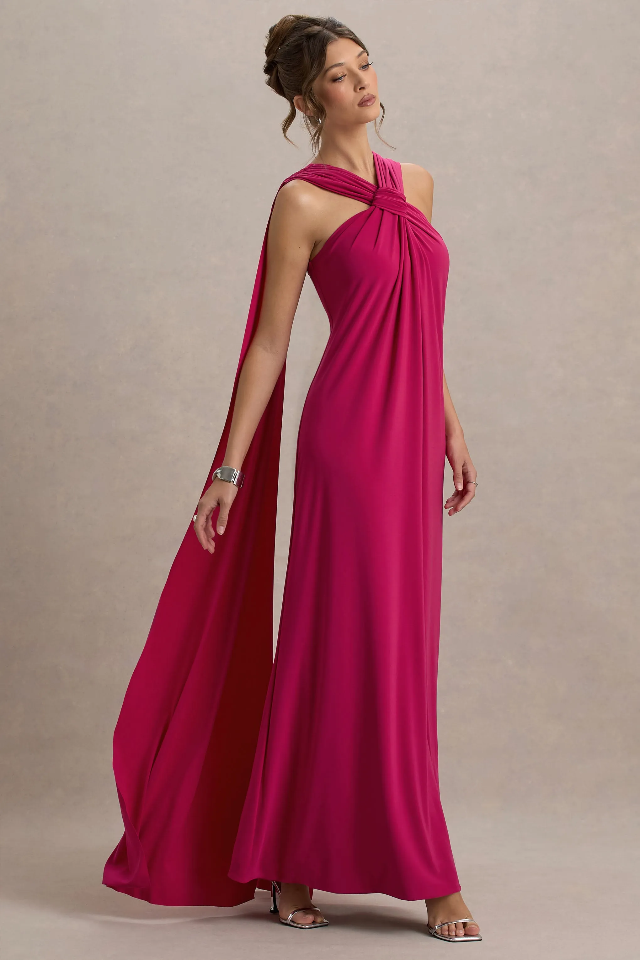 Ariana | Pink Cross-Neck Maxi Dress With Cape sold by Club L London product image thumbnail 4