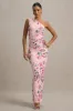 Dalarie | Pink Floral Print One-Shoulder Gathered Maxi Dress sold by Club L London