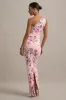 Dalarie | Pink Floral Print One-Shoulder Gathered Maxi Dress sold by Club L London