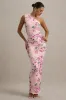 Dalarie | Pink Floral Print One-Shoulder Gathered Maxi Dress sold by Club L London