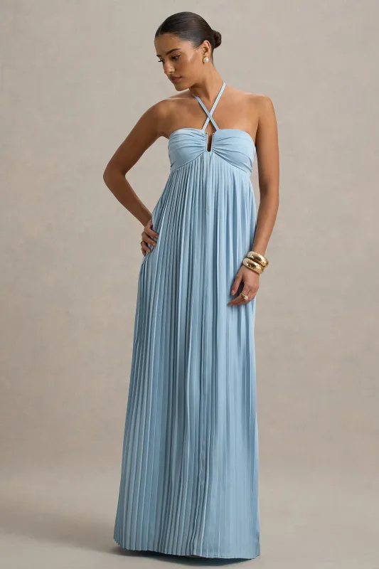 Elayne | Powder Blue Halter-Neck Maxi Dress With Cut-Out Detail sold by Club L London