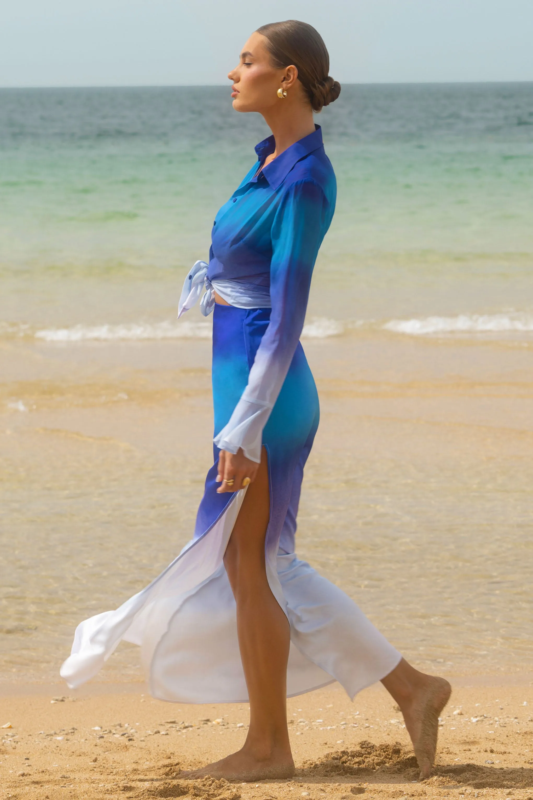 Serita | Blue Ombre Satin Split Maxi Skirt sold by Club L London product image thumbnail 3