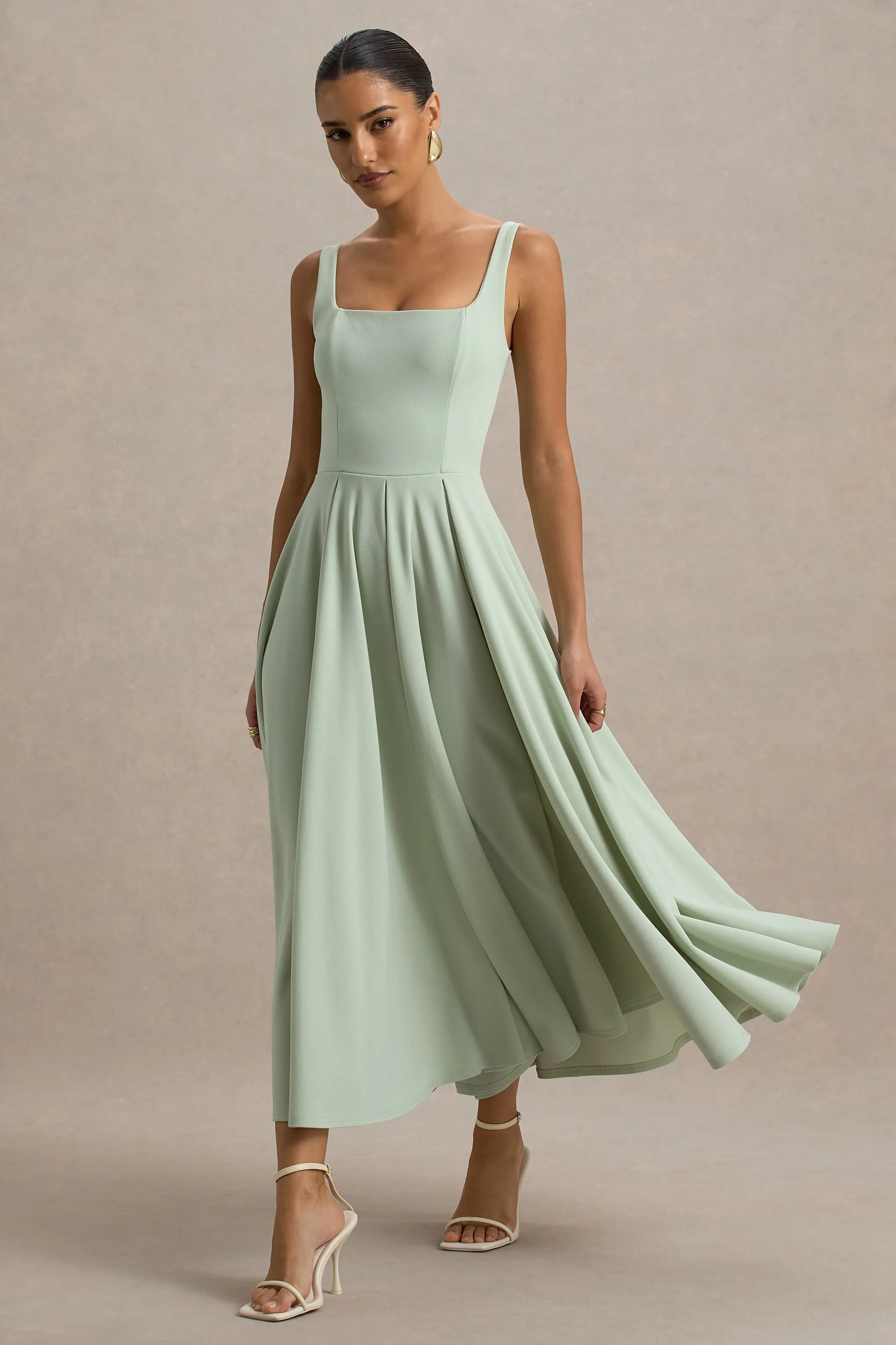Parina | Light Green Strappy Volume-Hem Midi Dress sold by Club L London product image thumbnail 5