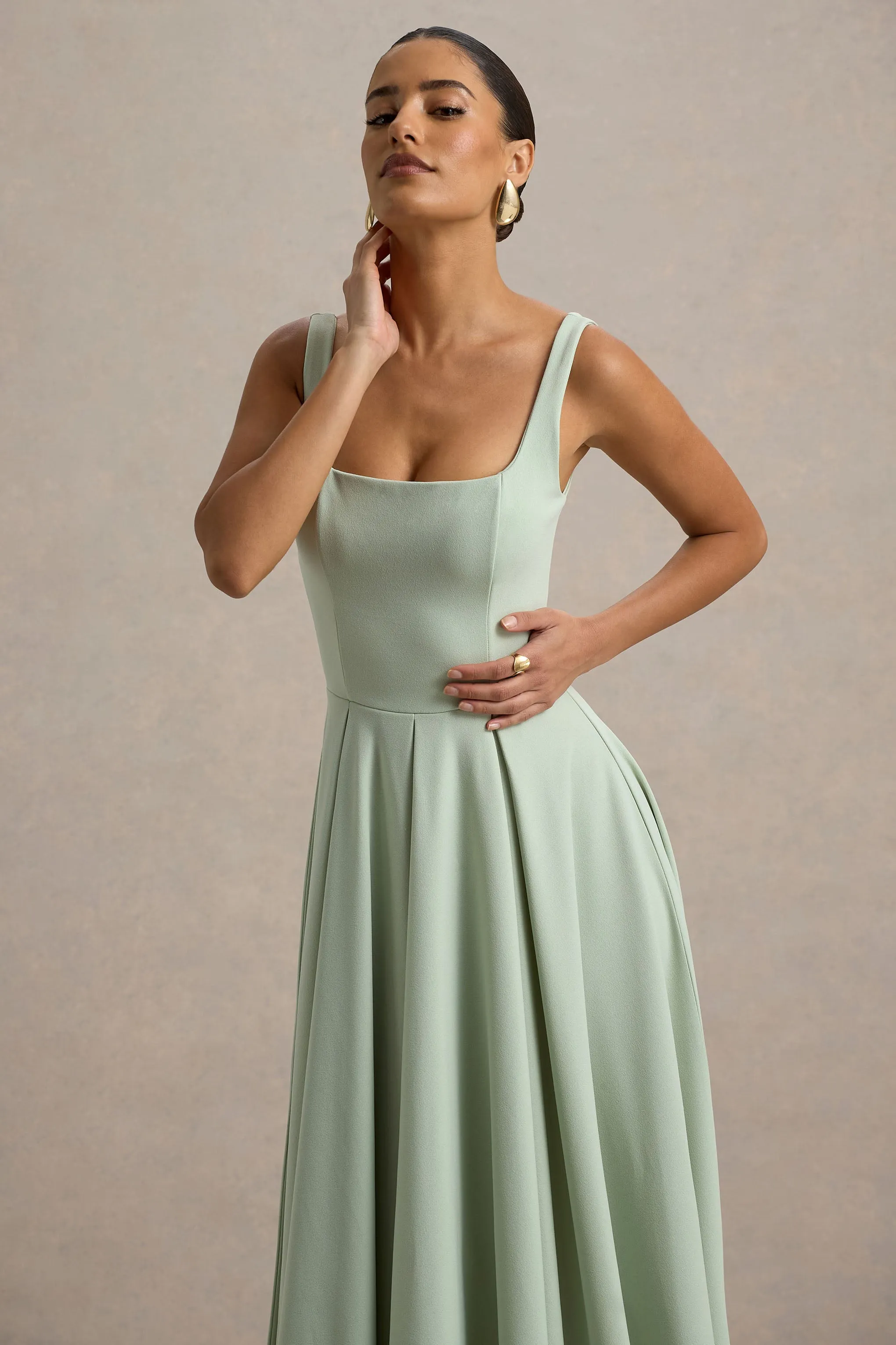 Parina | Light Green Strappy Volume-Hem Midi Dress sold by Club L London product image thumbnail 3
