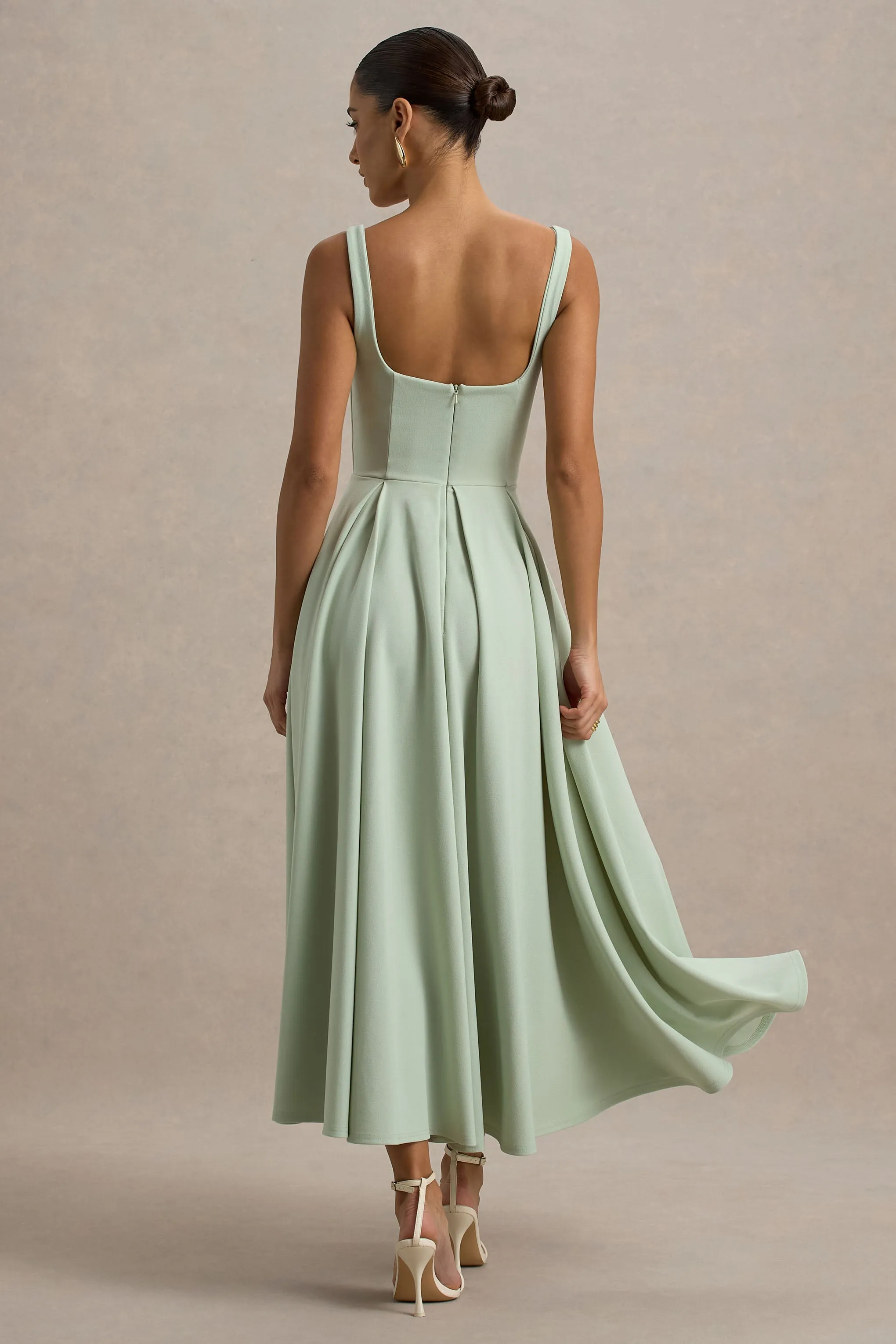Parina | Light Green Strappy Volume-Hem Midi Dress sold by Club L London product image thumbnail 2