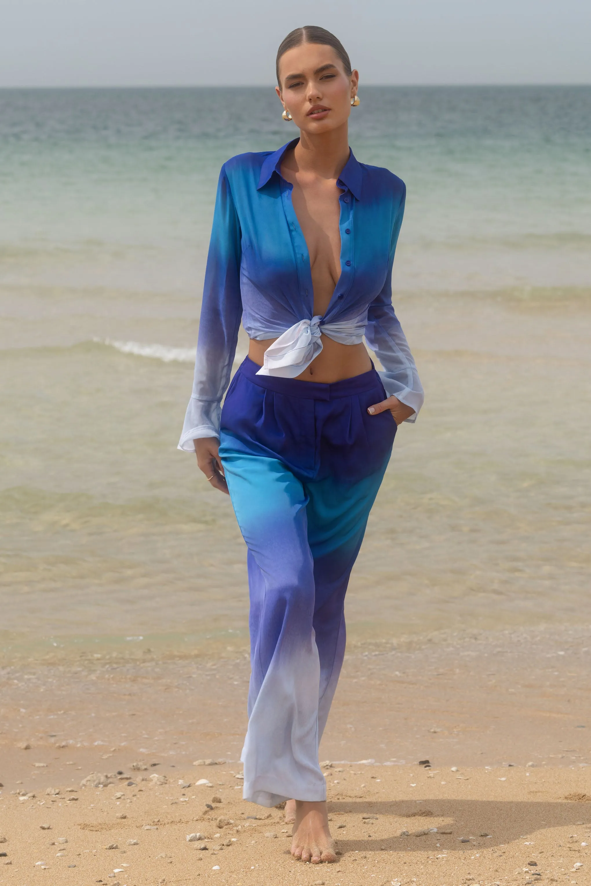 Tahiti | Blue Ombre Flared-Sleeve Shirt sold by Club L London product image thumbnail 5