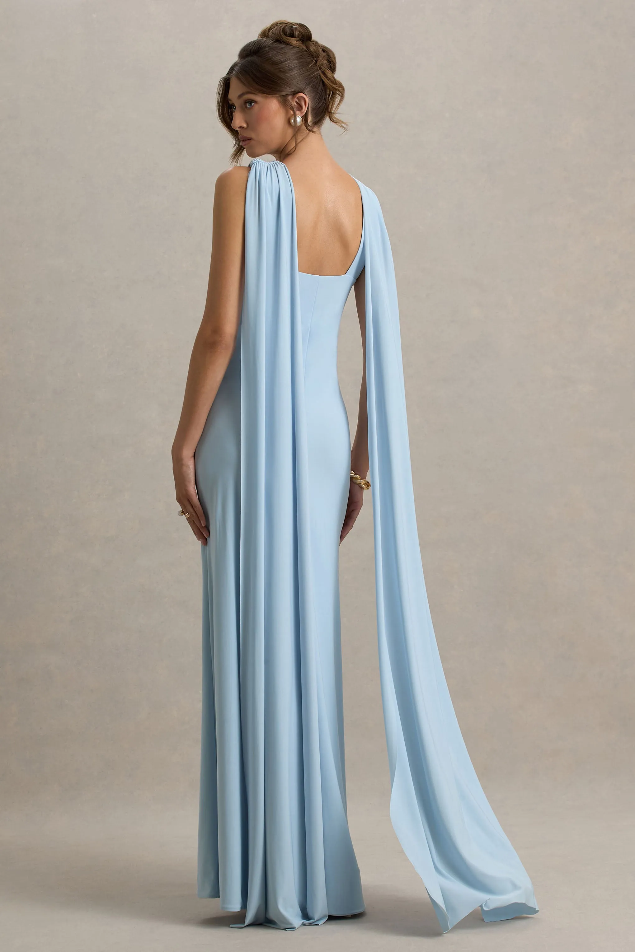 Ariana | Powder Blue Cross-Neck Maxi Dress With Cape sold by Club L London product image thumbnail 2